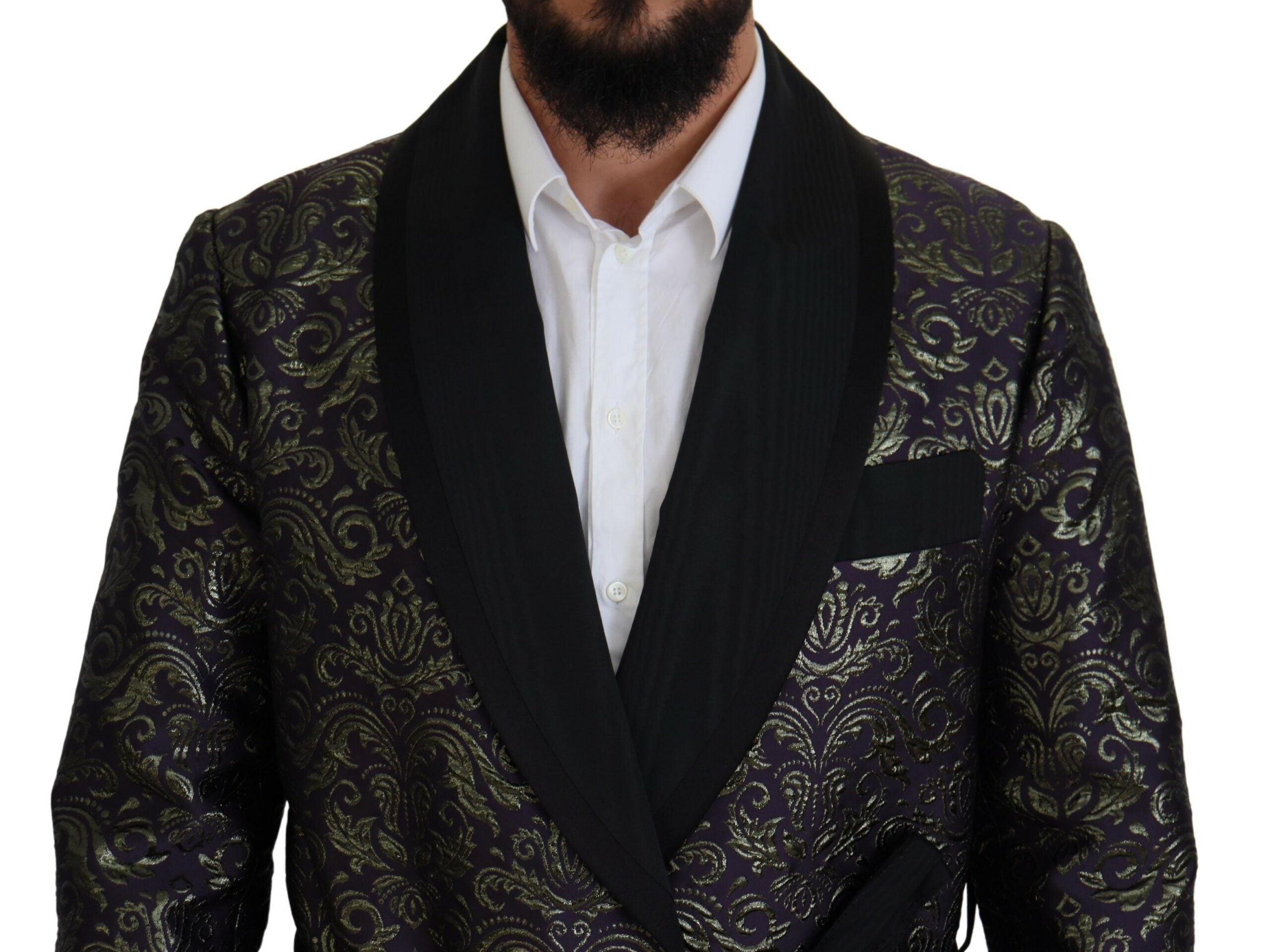Dolce & Gabbana Gold Purple Baroque Jacket Blazer Men's Robe
