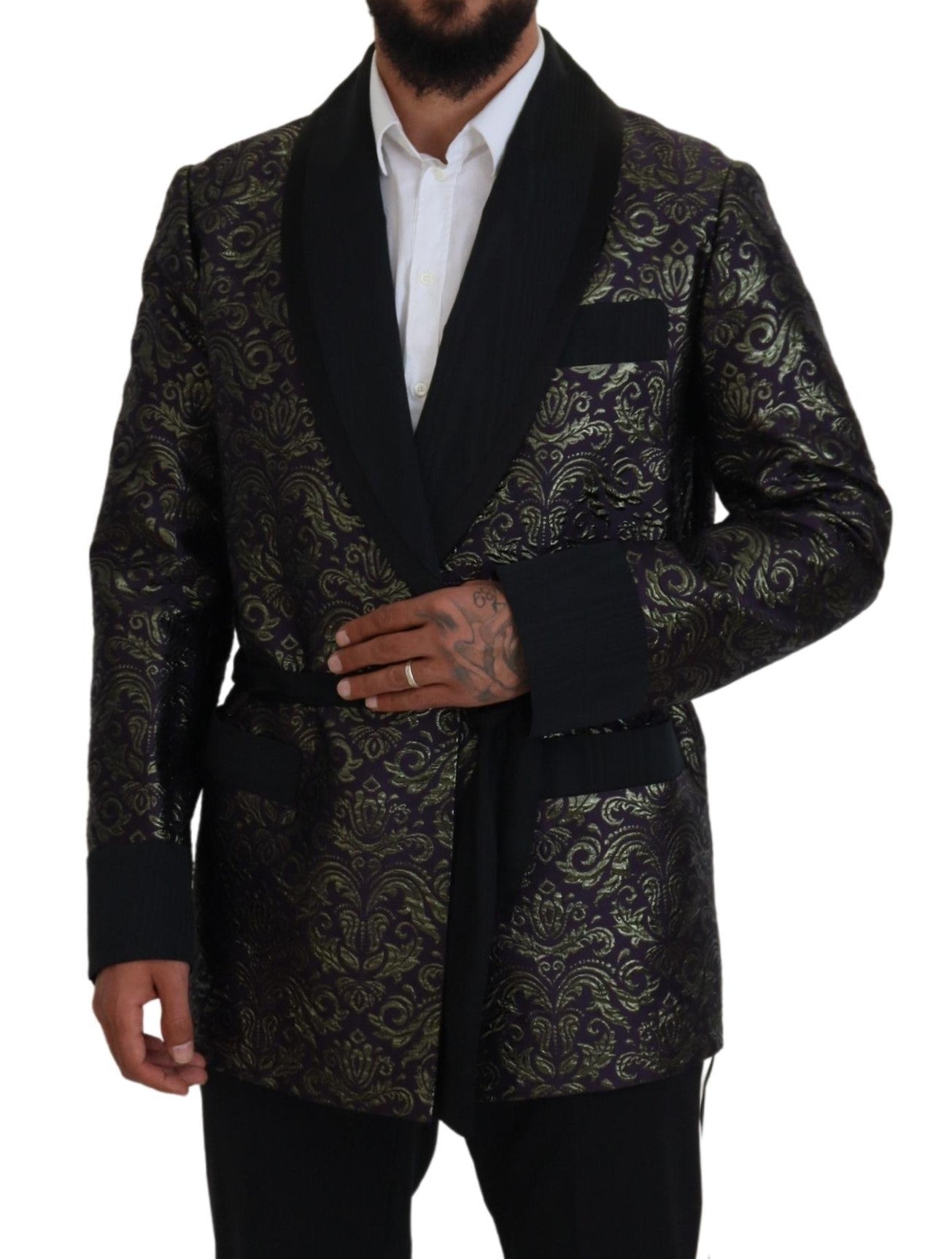 Dolce & Gabbana Gold Purple Baroque Jacket Blazer Men's Robe