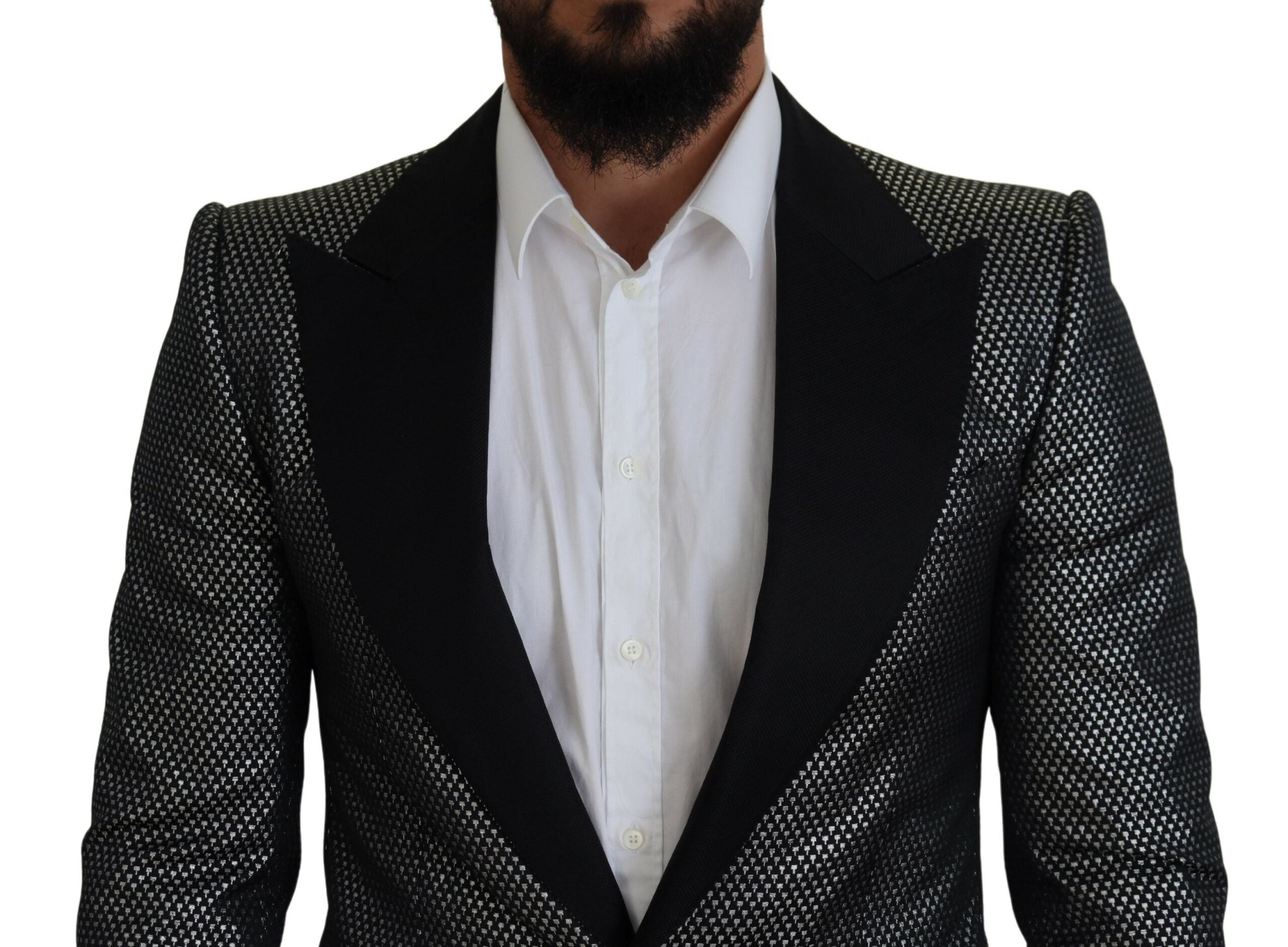 Dolce & Gabbana Black Silver Jacquard Slim Fit Jacket Men's Blazer