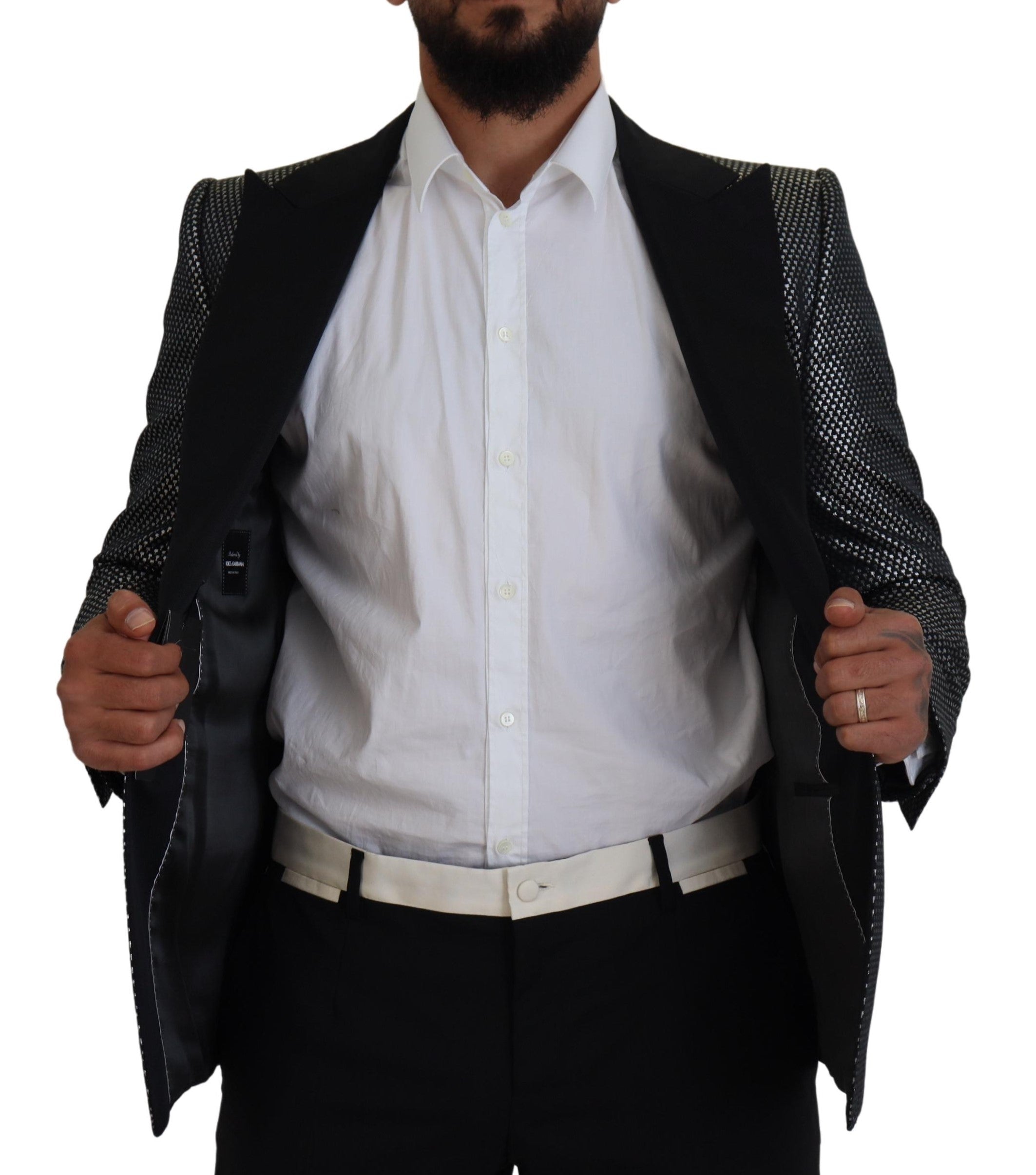 Dolce & Gabbana Black Silver Jacquard Slim Fit Jacket Men's Blazer