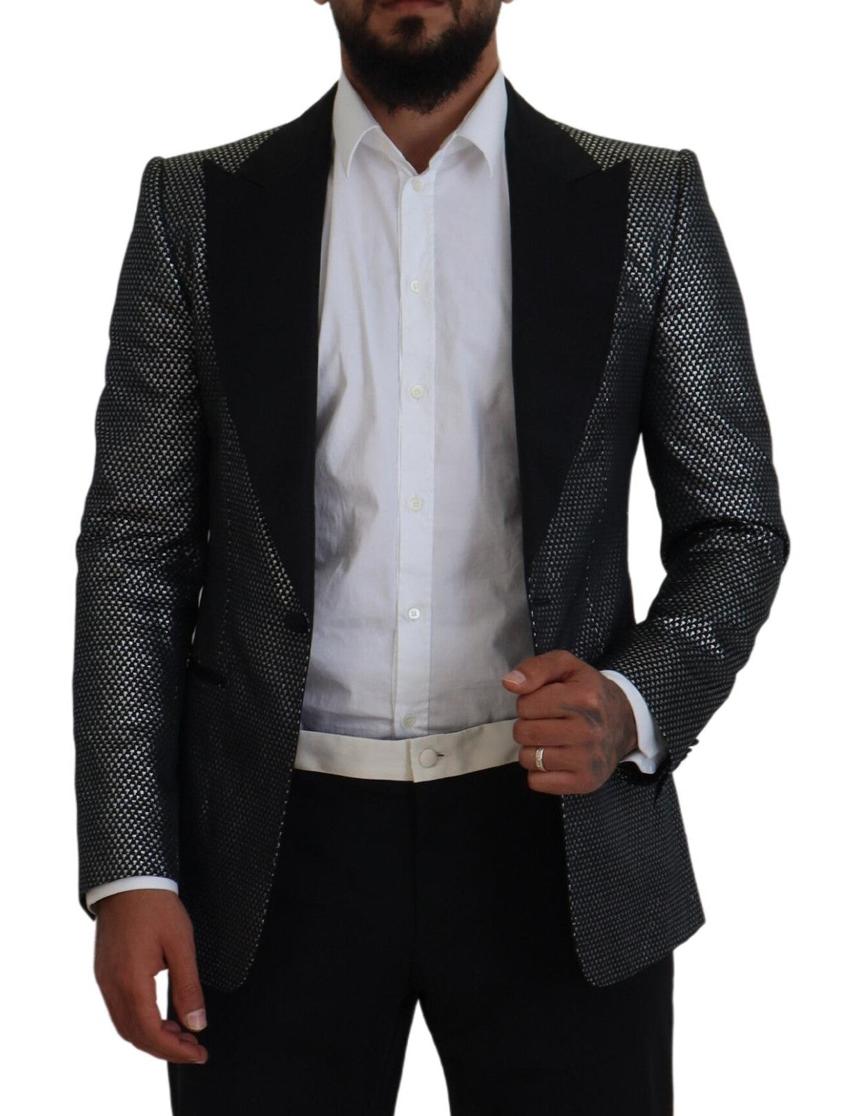 Dolce & Gabbana Black Silver Jacquard Slim Fit Jacket Men's Blazer