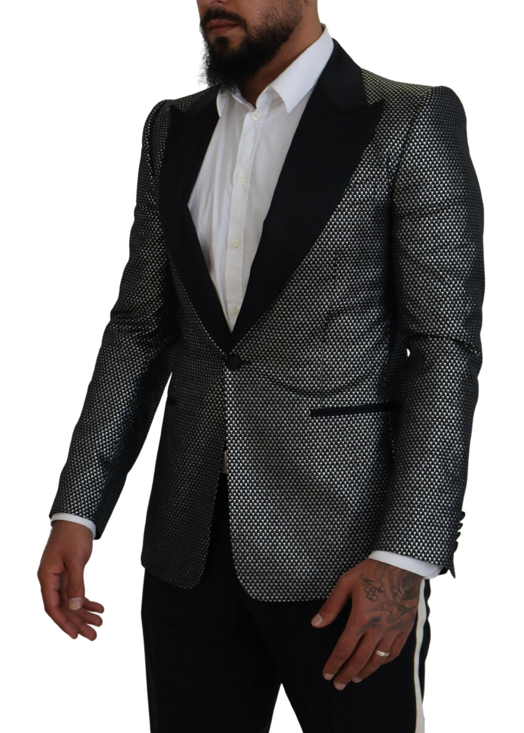 Dolce & Gabbana Black Silver Jacquard Slim Fit Jacket Men's Blazer