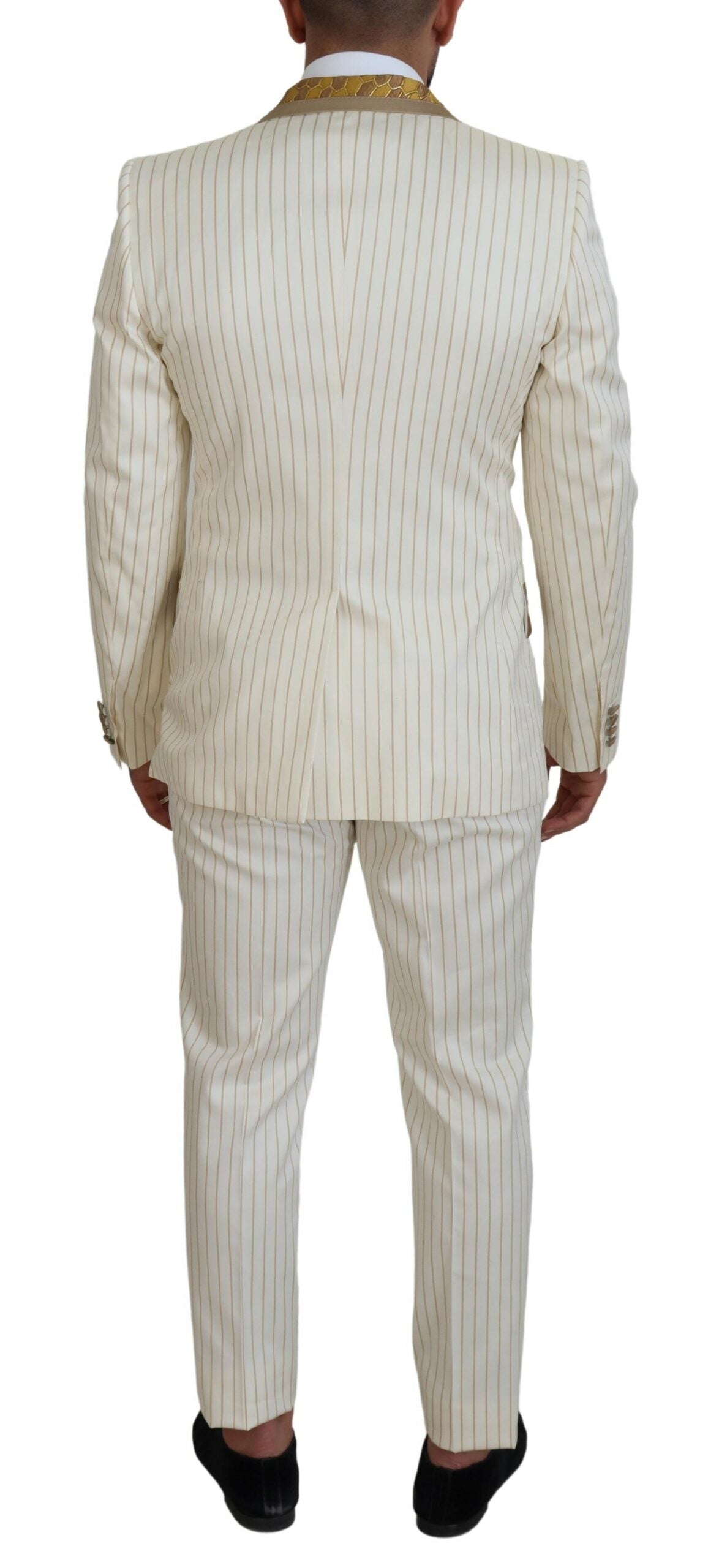 Dolce & Gabbana Off White Gold Striped Tuxedo Slim Fit Men's Suit