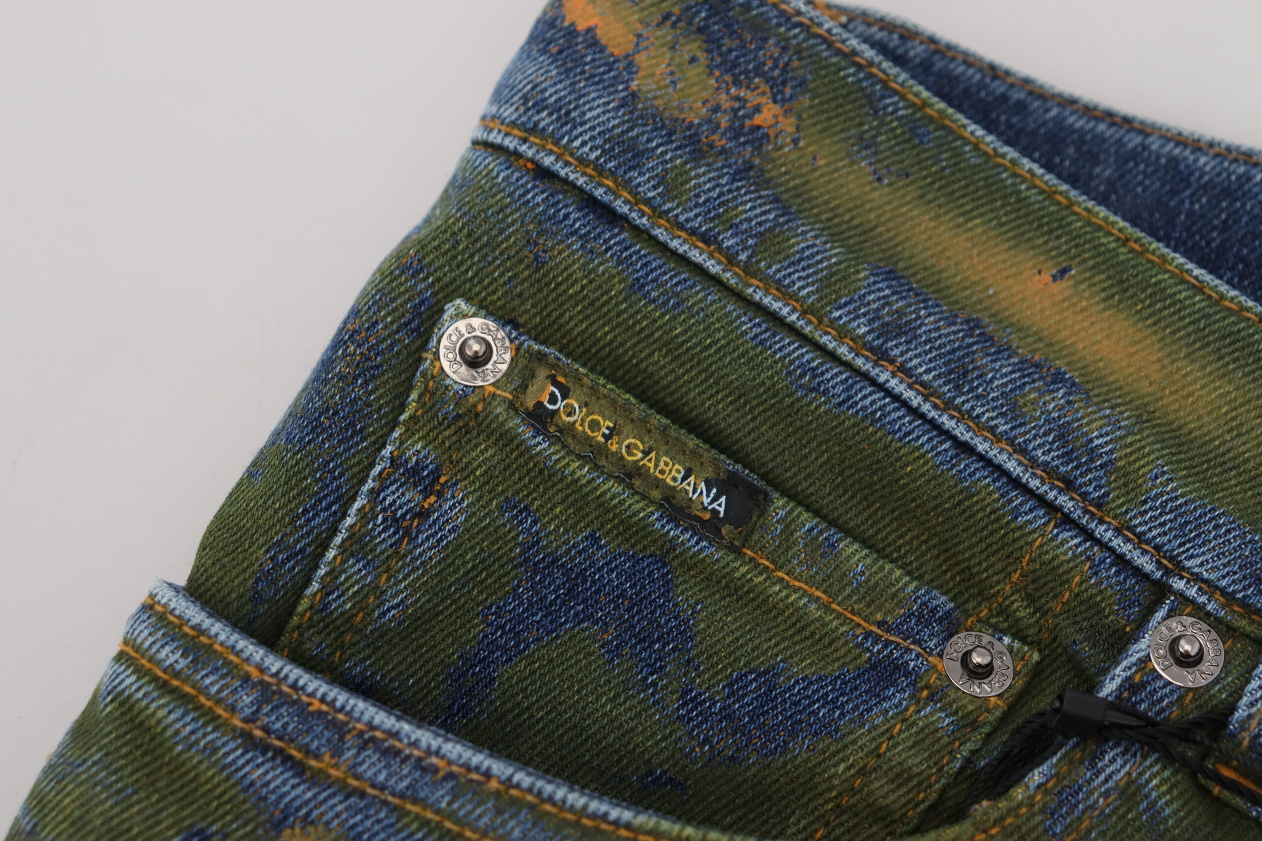 Dolce & Gabbana Blue Green Skinny Cotton Denim Men's Jeans