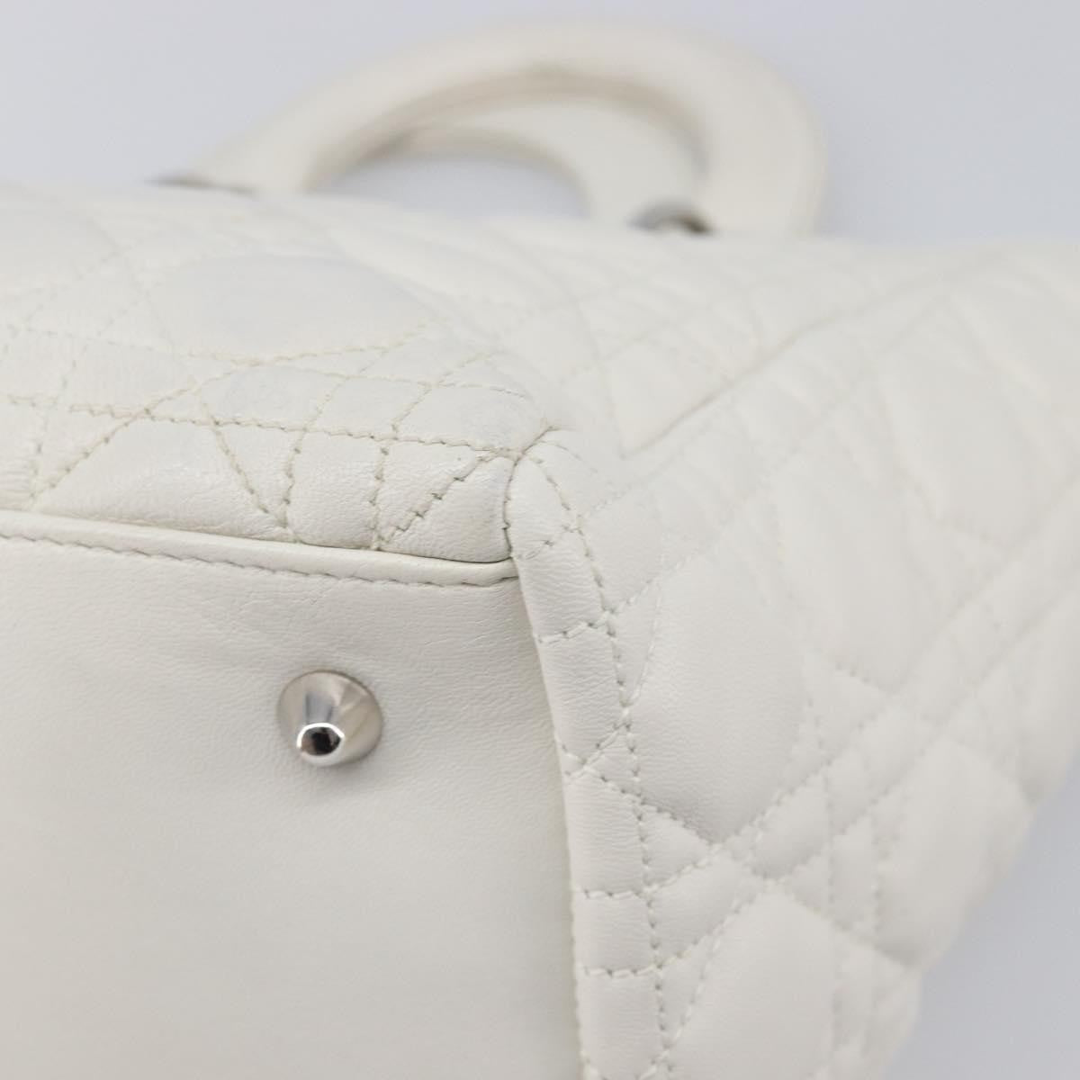 Christian Dior Lady Dior Cannage Quilt Lambskin White Leather Handbag (Pre-Owned)