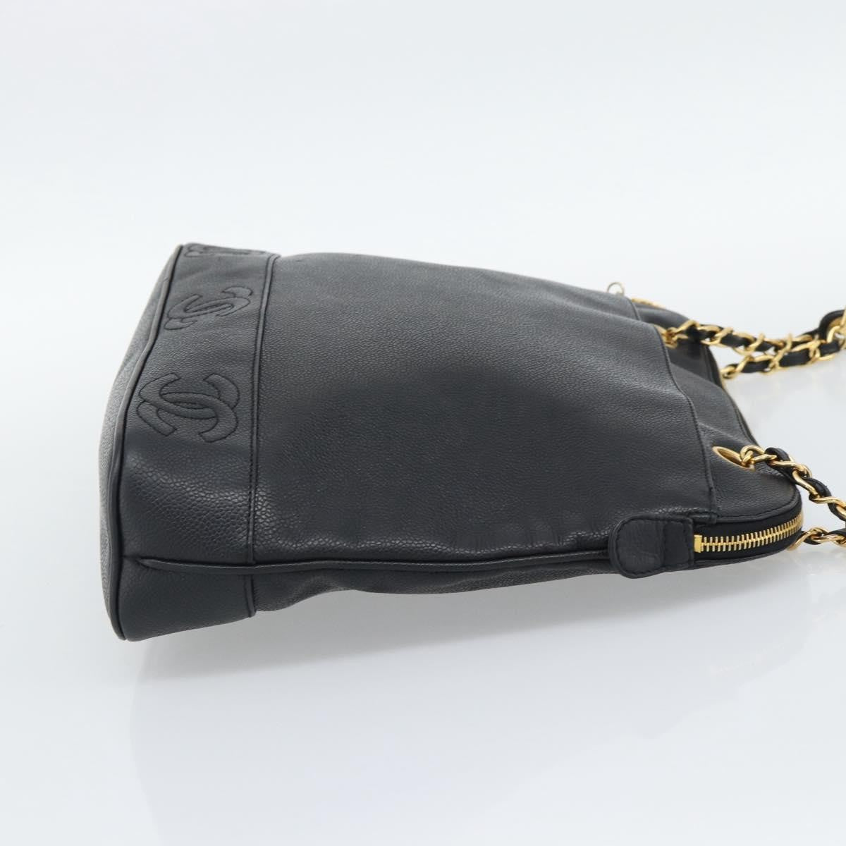 Chanel Triple Cc Chain Shoulder Caviar Leather Black Leather Shoulder Bag Bag (Pre-Owned)