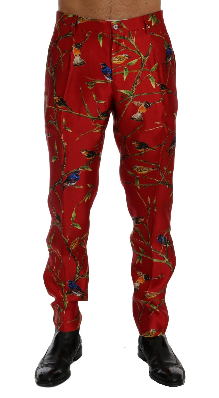 Dolce & Gabbana Red Silk Bird Print Dress Men's Pants IT44 Dolce & Gabbana Red Silk Bird Print Dress Men's Pants IT44
