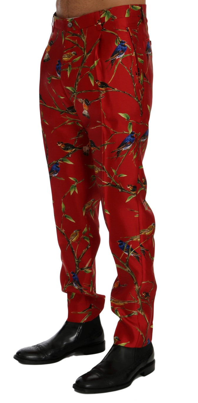 Dolce & Gabbana Red Silk Bird Print Dress Men's Pants