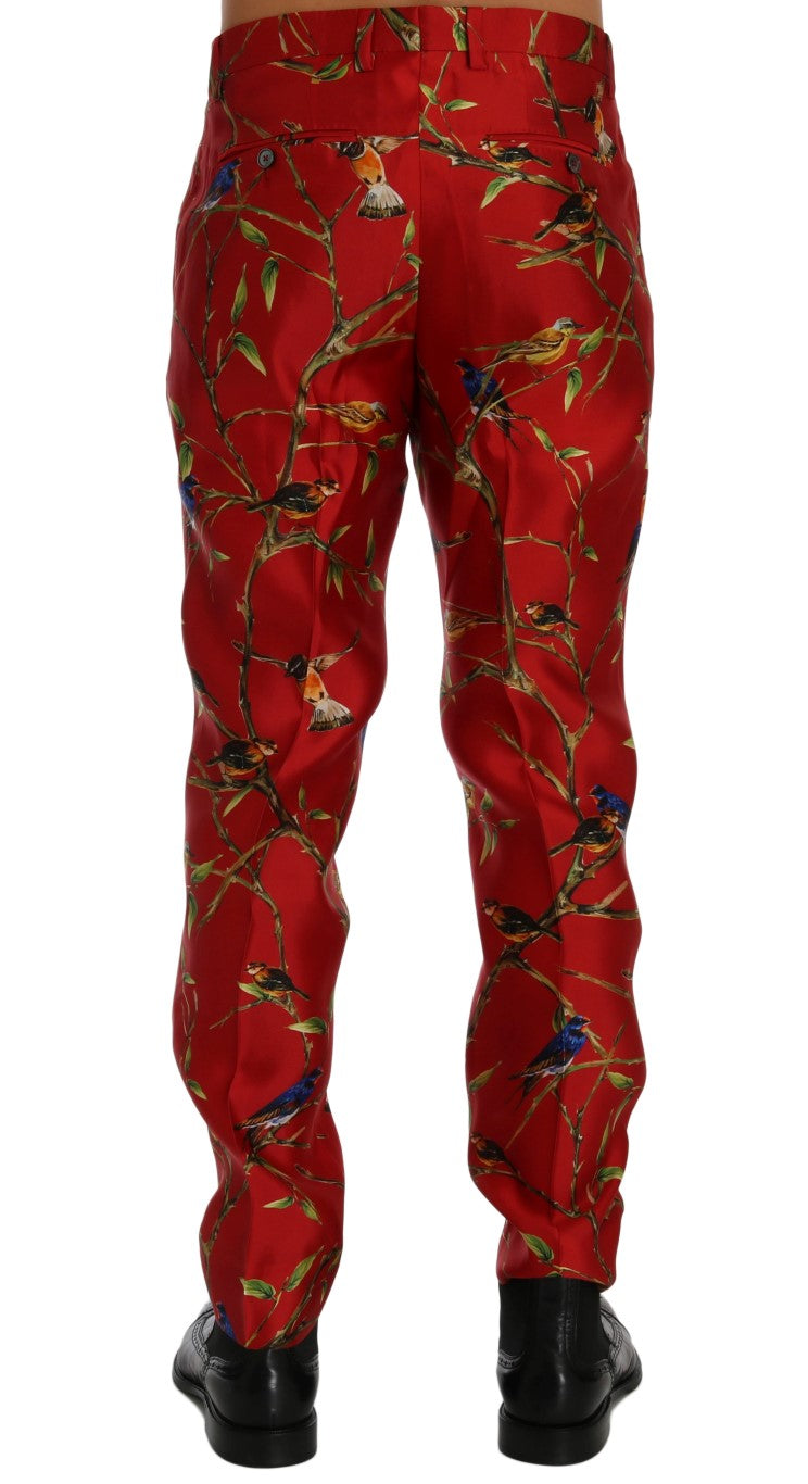 Dolce & Gabbana Red Silk Bird Print Dress Men's Pants