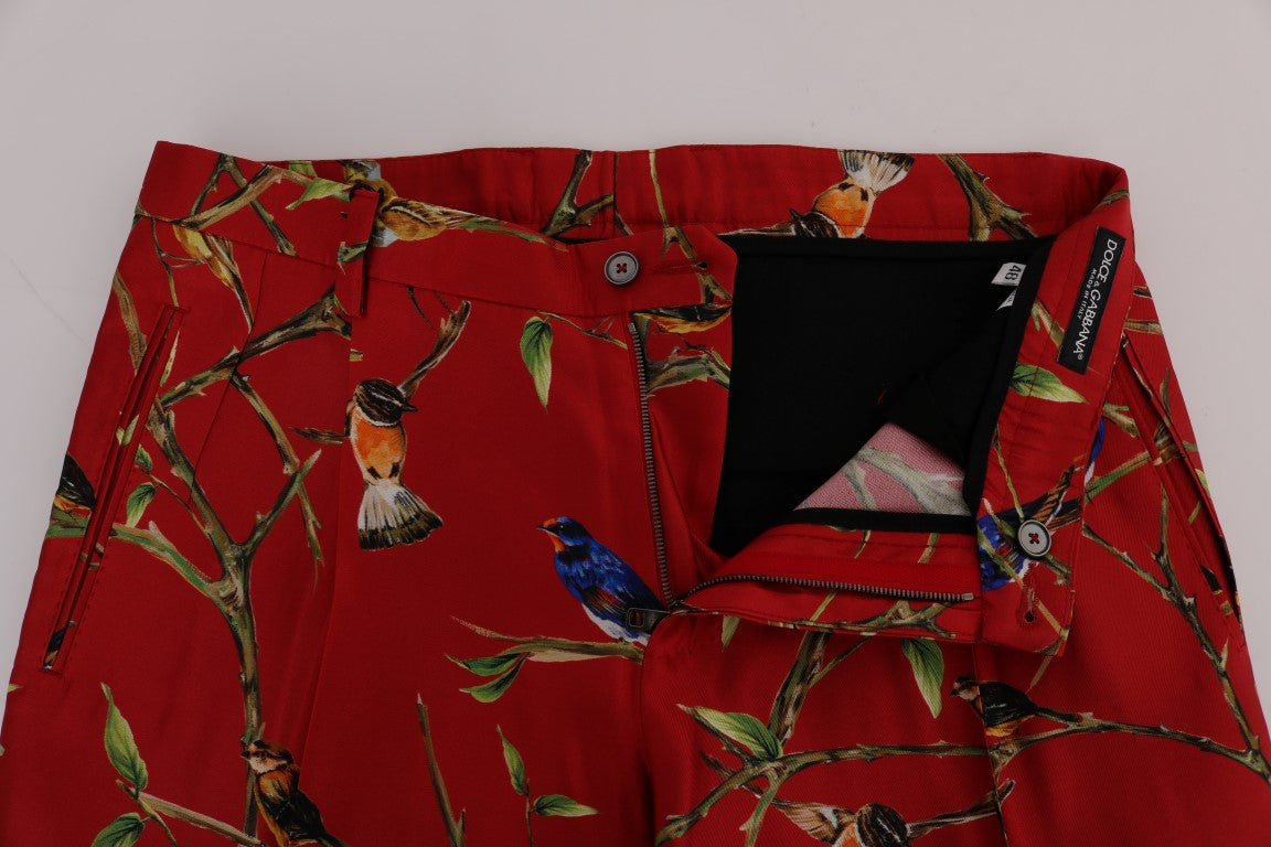 Dolce & Gabbana Red Silk Bird Print Dress Men's Pants