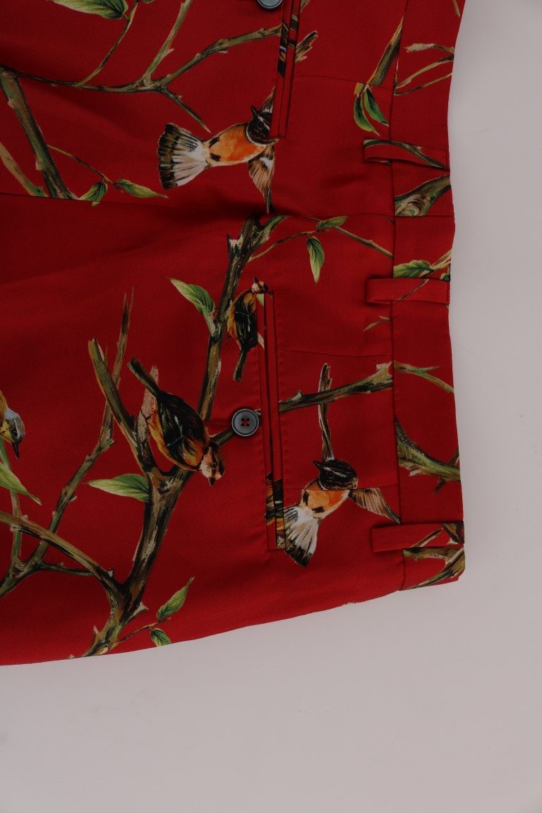 Dolce & Gabbana Red Silk Bird Print Dress Men's Pants
