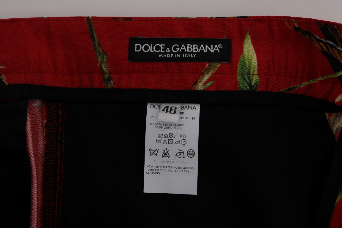 Dolce & Gabbana Red Silk Bird Print Dress Men's Pants