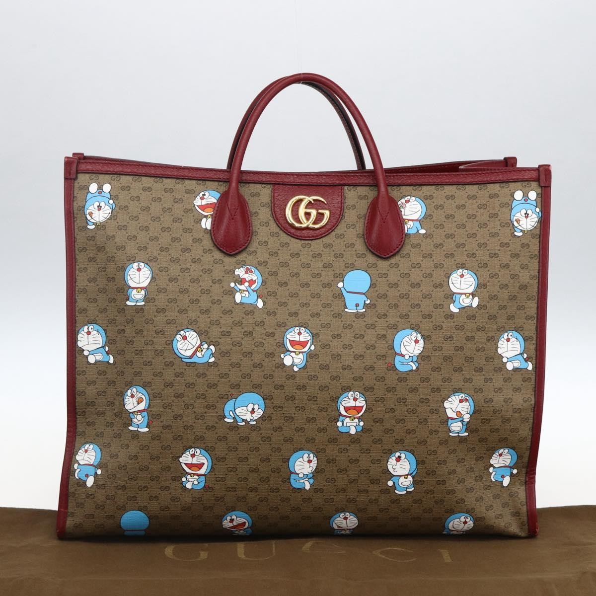Gucci Doraemon Tote Printed Mini Gg Coated Canvas Beige Pvc Tote Bag Bag (Pre-Owned)