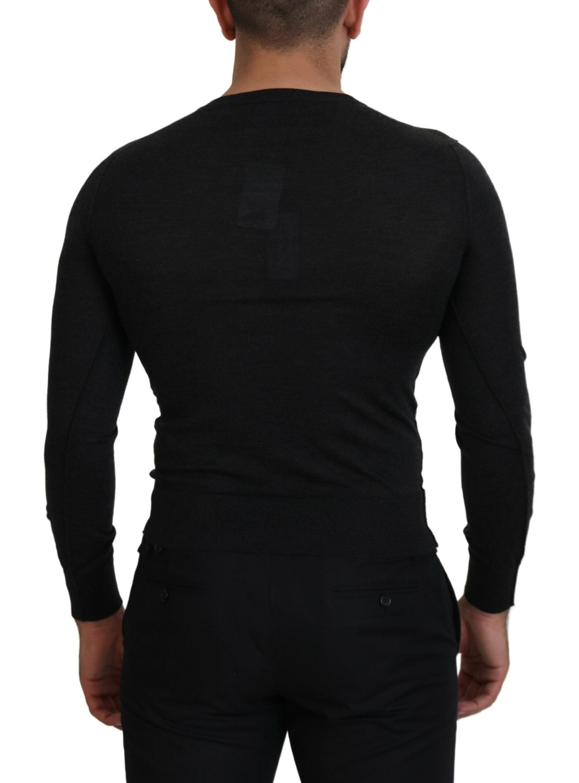 Dolce & Gabbana Gray Cashmere V-neck Gold Heart Men's Sweater
