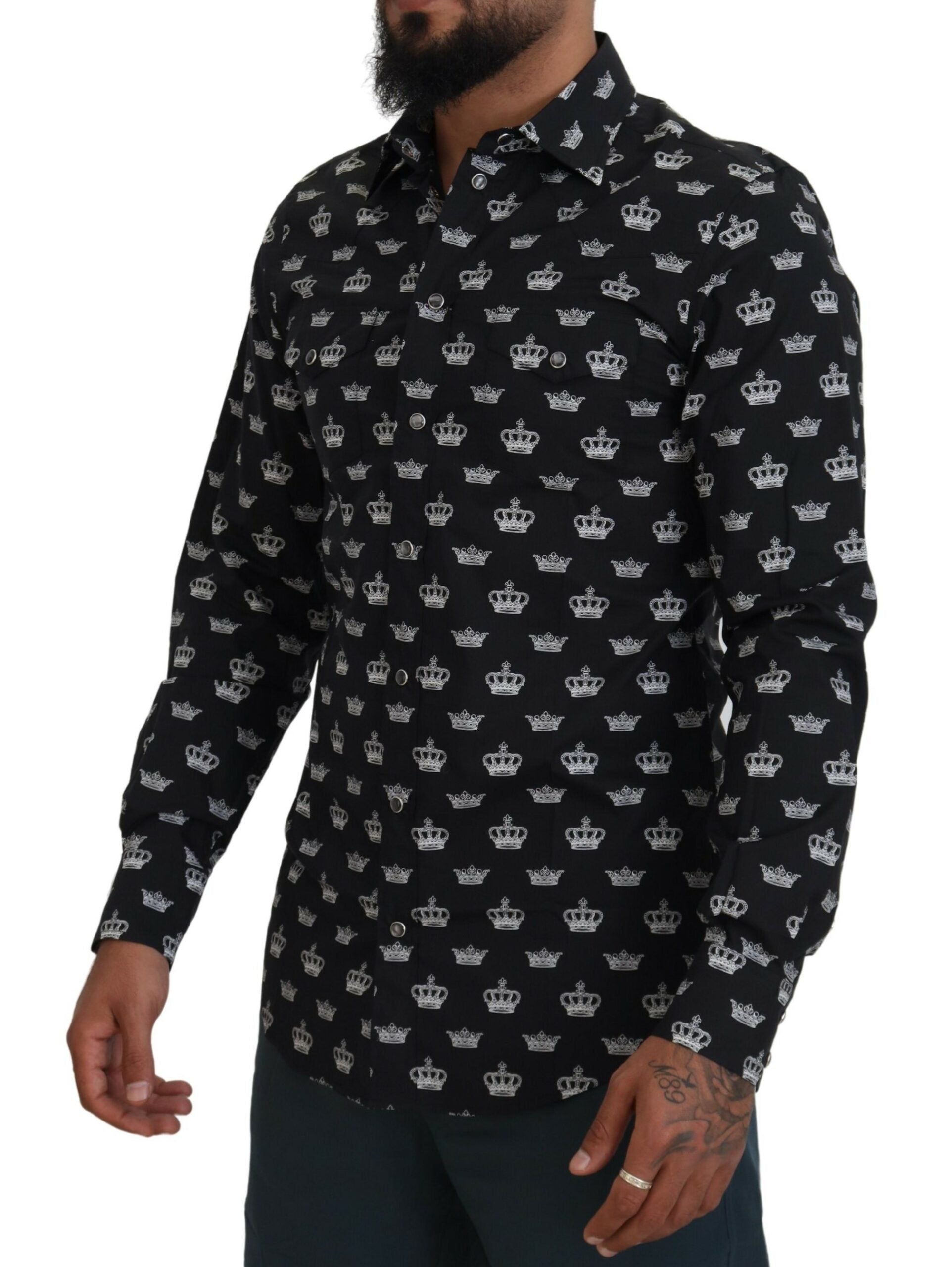 Dolce & Gabbana Elegant Slim Fit Crown Print Formal Men's Shirt