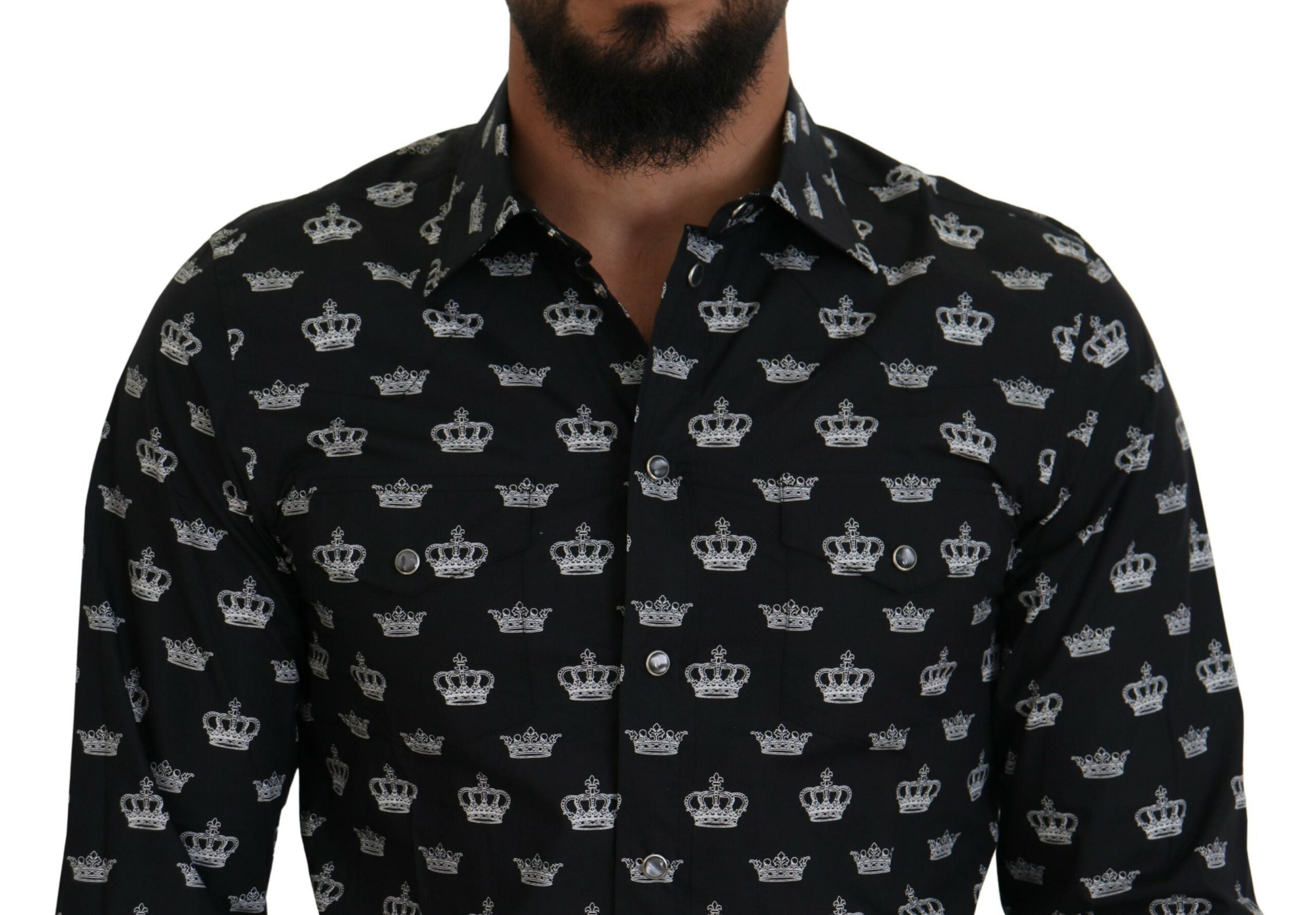 Dolce & Gabbana Elegant Slim Fit Crown Print Formal Men's Shirt