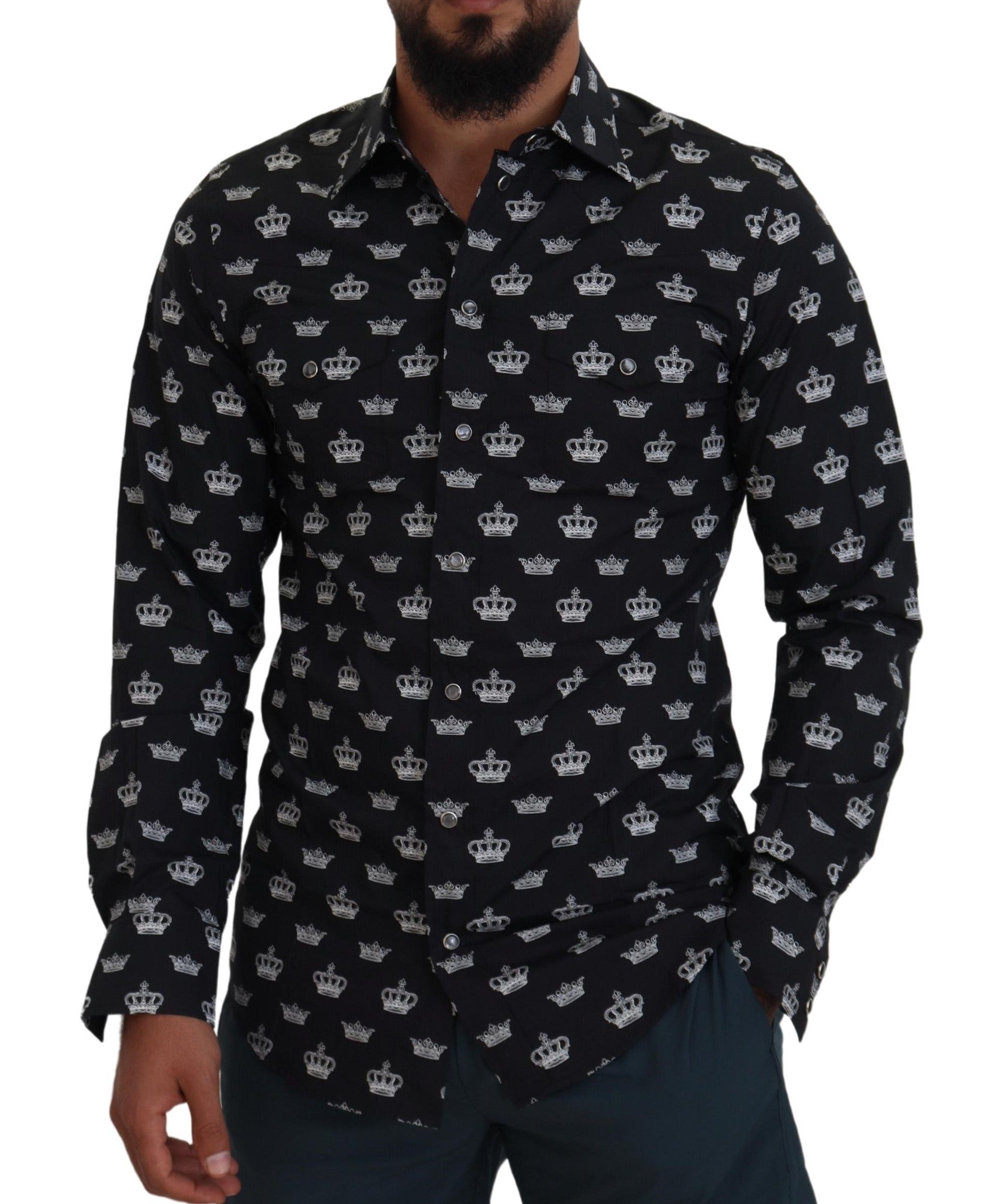 Dolce & Gabbana Elegant Slim Fit Crown Print Formal Men's Shirt