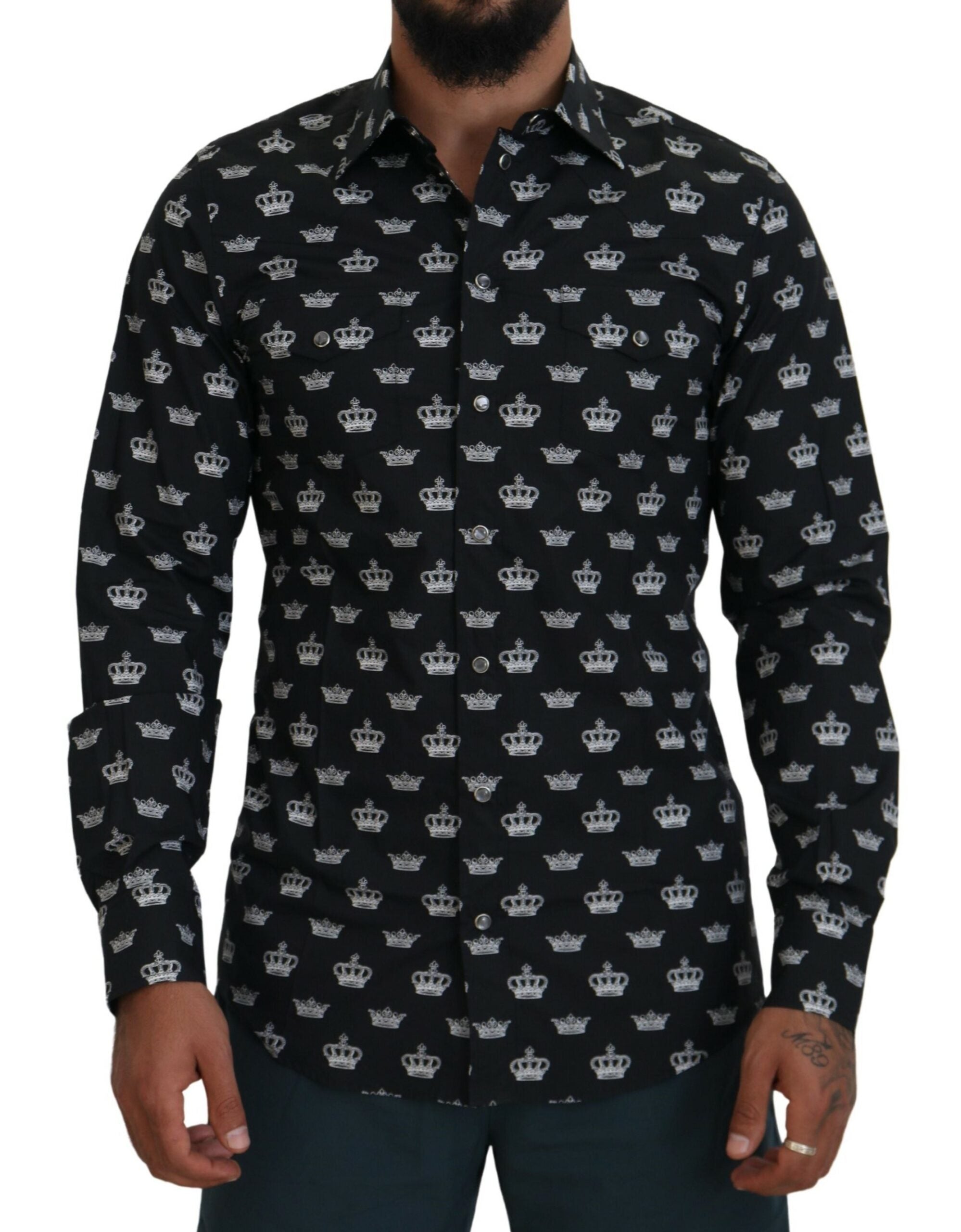 Dolce & Gabbana Elegant Slim Fit Crown Print Formal Men's Shirt