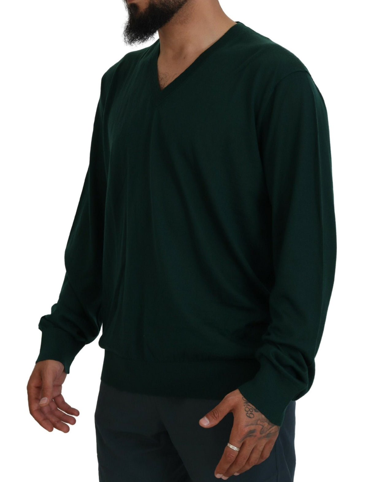 Dolce & Gabbana Green Cashmere V-neck Pullover Men's Sweater