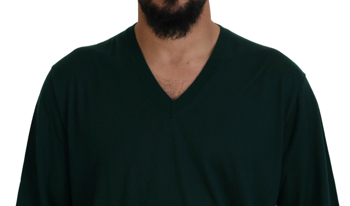 Dolce & Gabbana Green Cashmere V-neck Pullover Men's Sweater