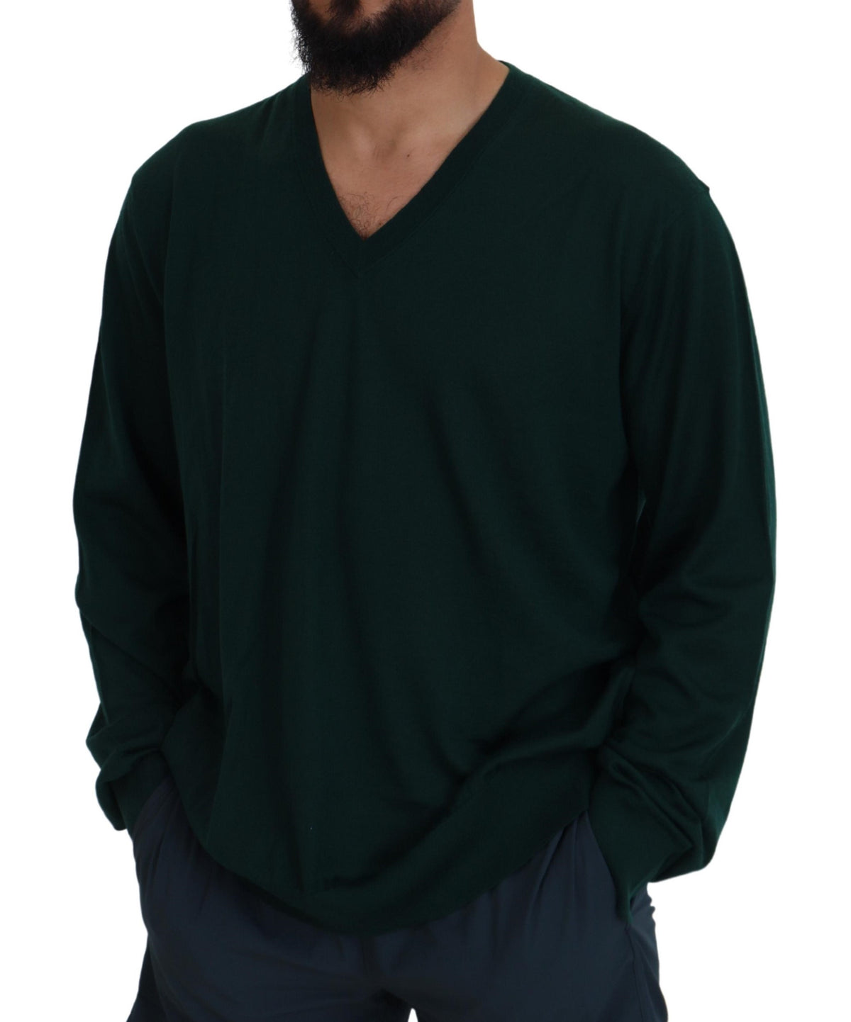 Dolce & Gabbana Green Cashmere V-neck Pullover Men's Sweater