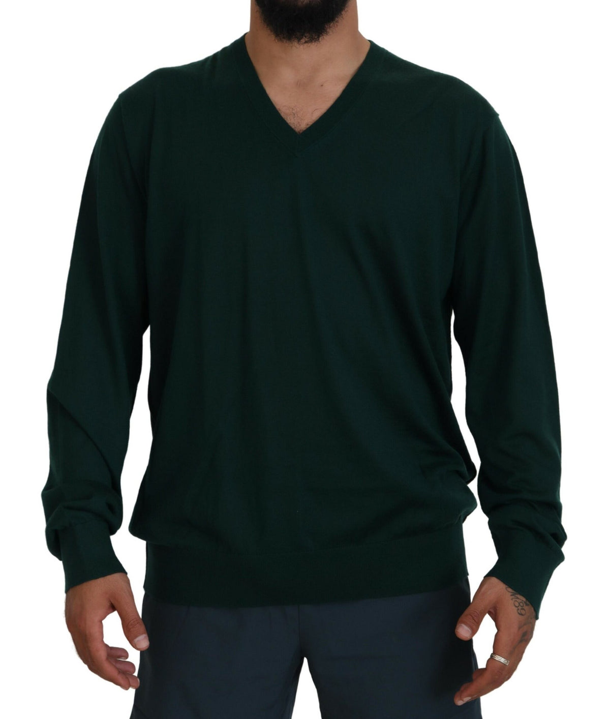 Dolce & Gabbana Green Cashmere V-neck Pullover Men's Sweater