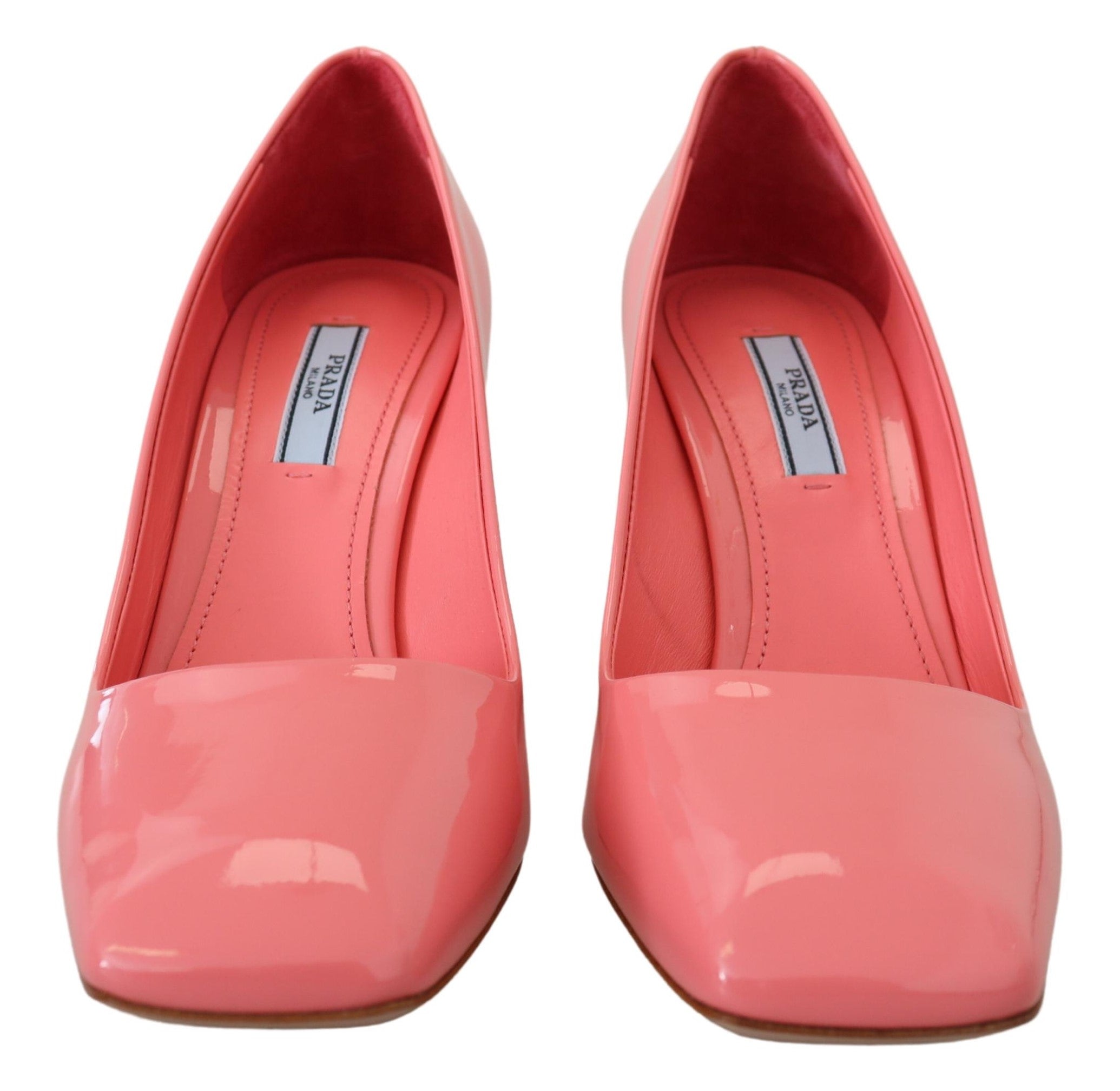 Prada Pink Patent Leather Block Heels Pumps Women's Classic