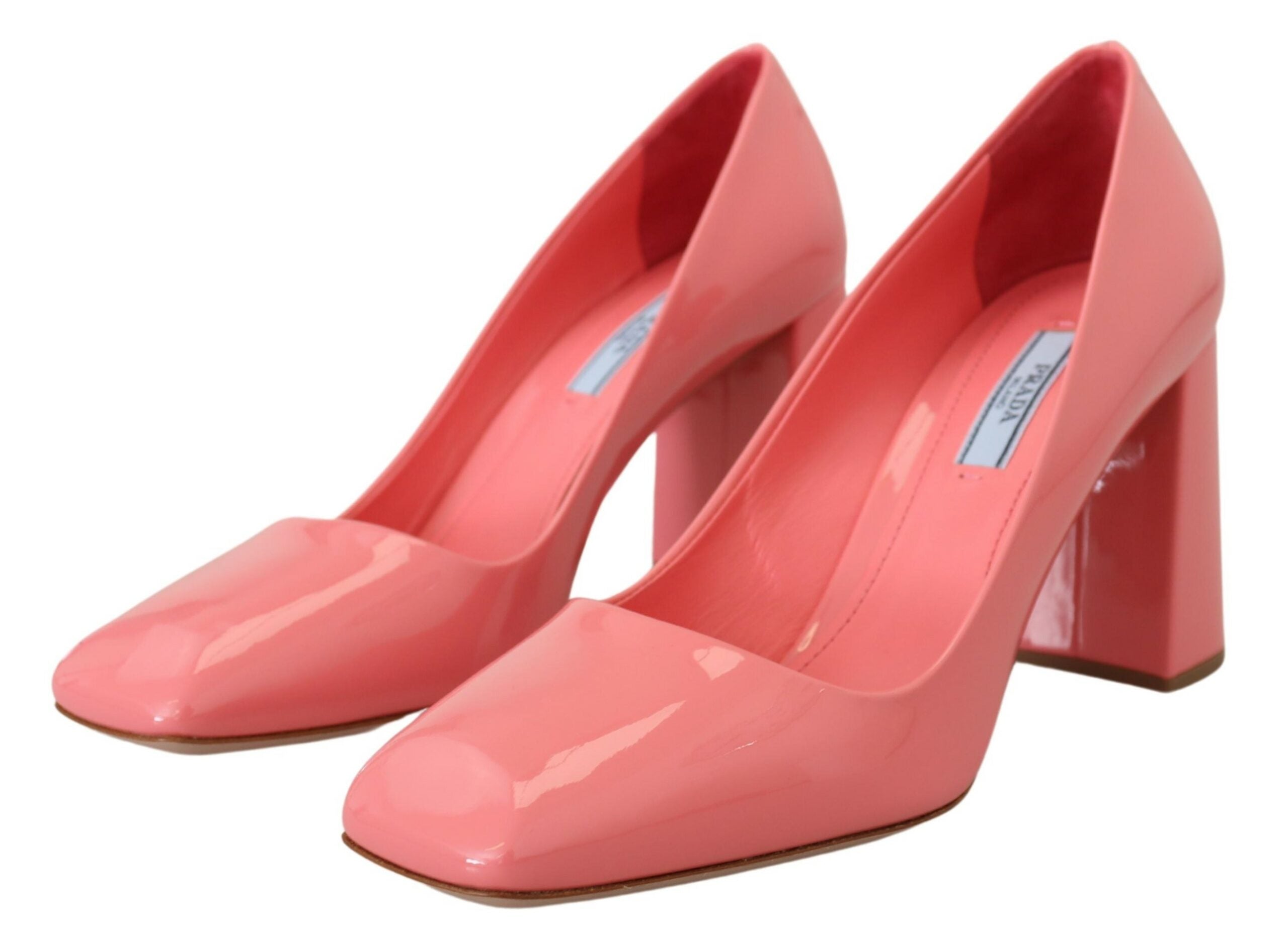 Prada Pink Patent Leather Block Heels Pumps Women's Classic
