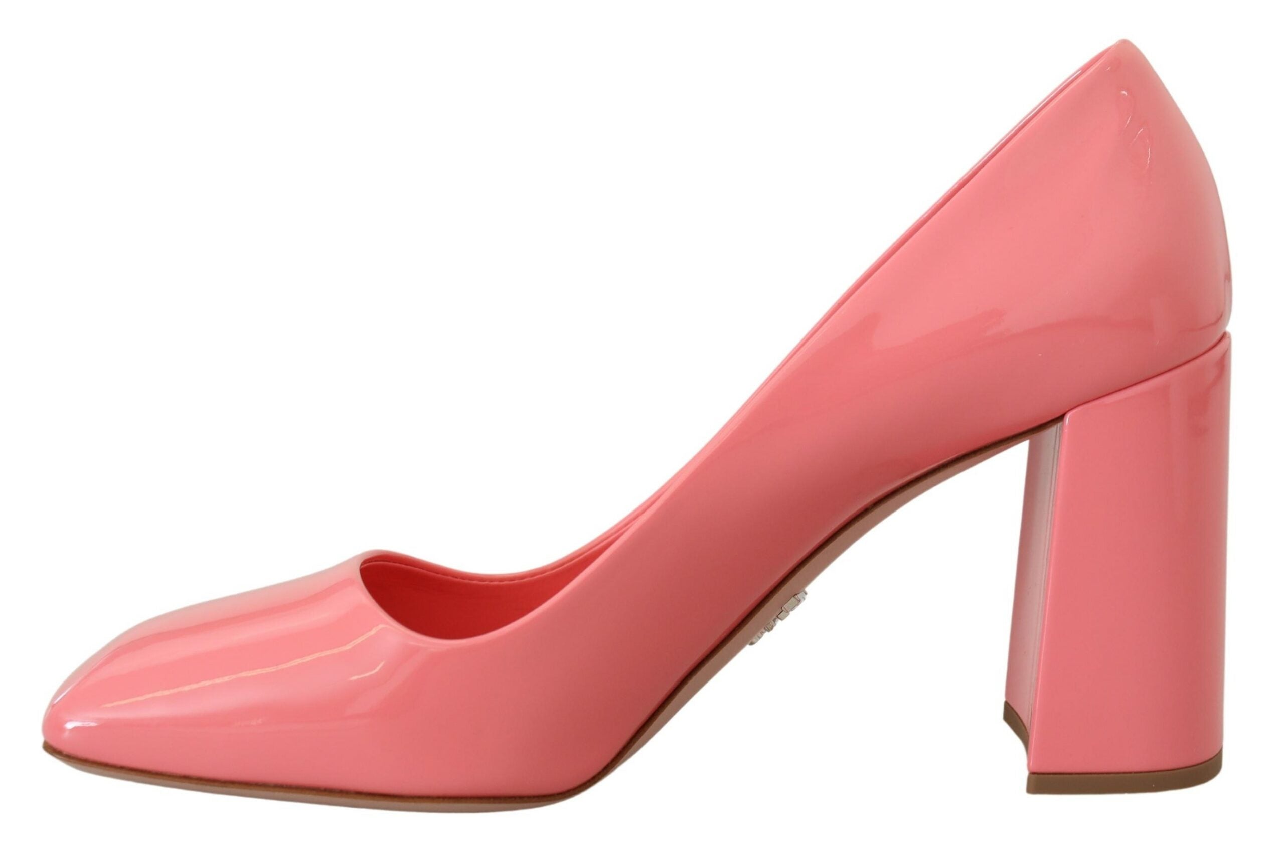 Prada Pink Patent Leather Block Heels Pumps Women's Classic