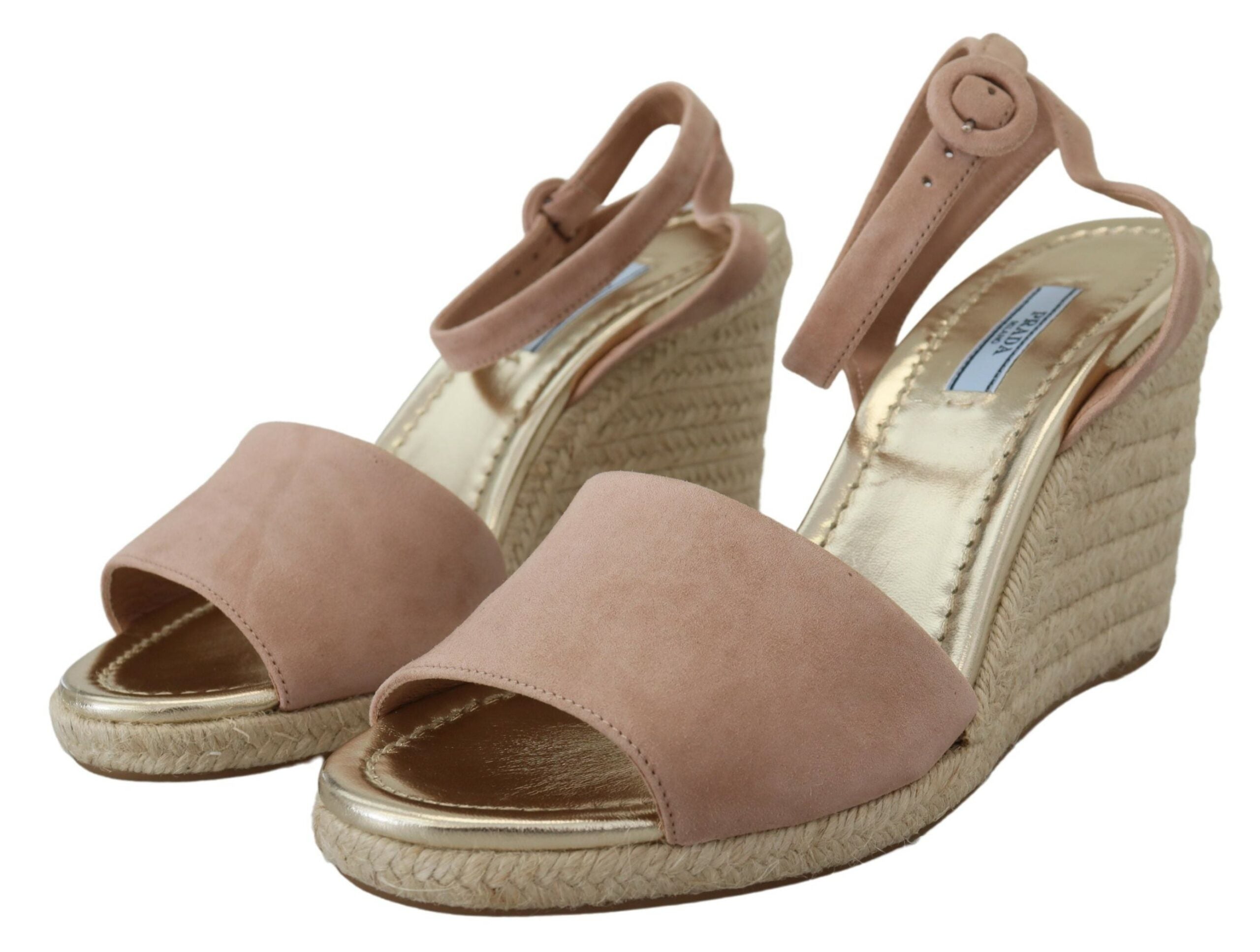 Prada Elegant Suede Ankle Strap Wedge Women's Sandals