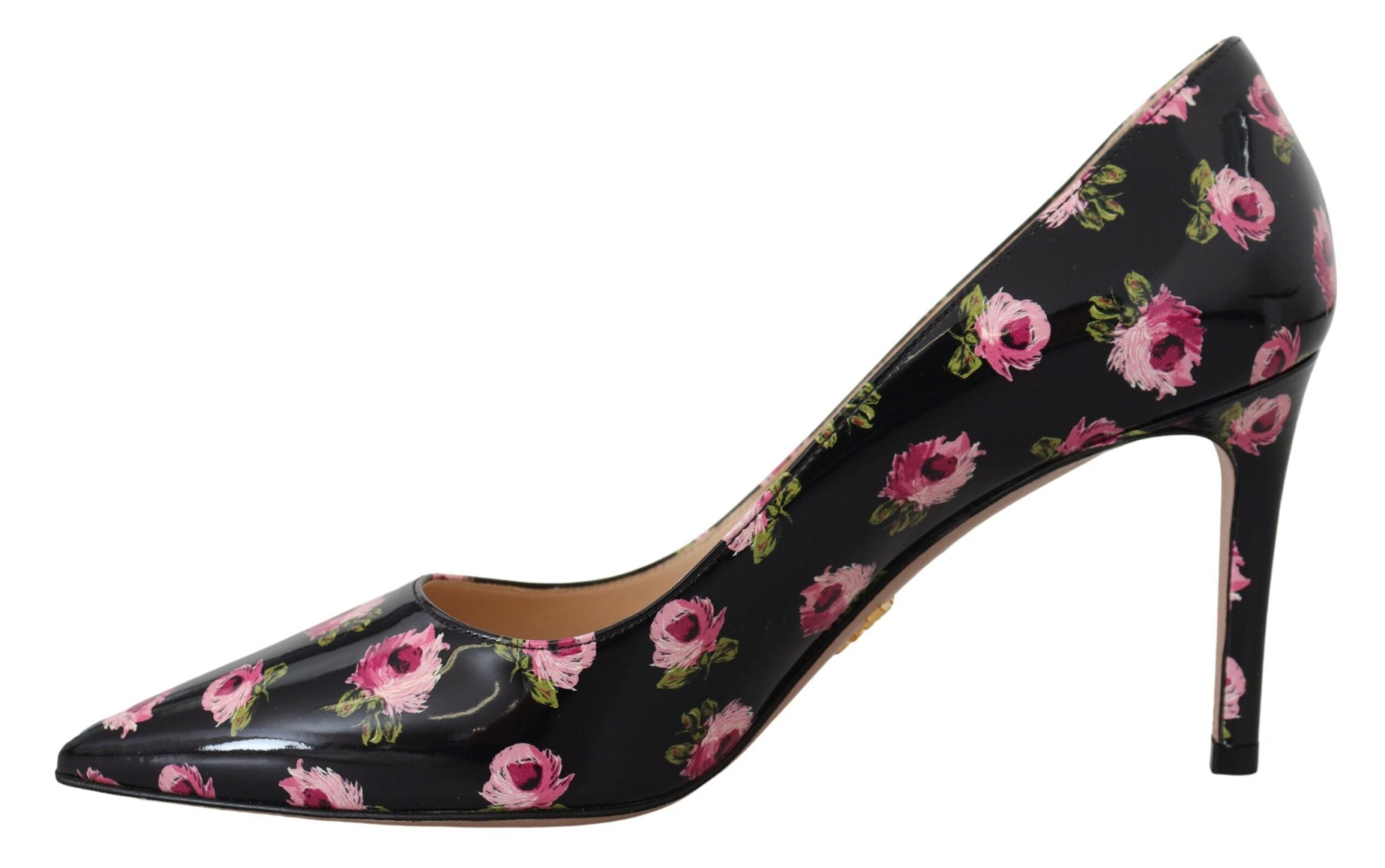 Prada Black Leather Floral Heels Stilettos Women's Pumps