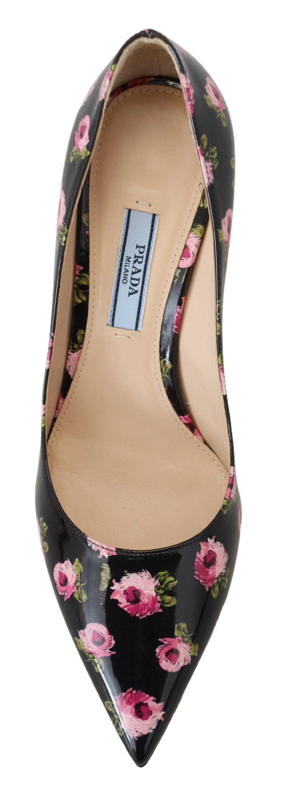 Prada Black Leather Floral Heels Stilettos Women's Pumps