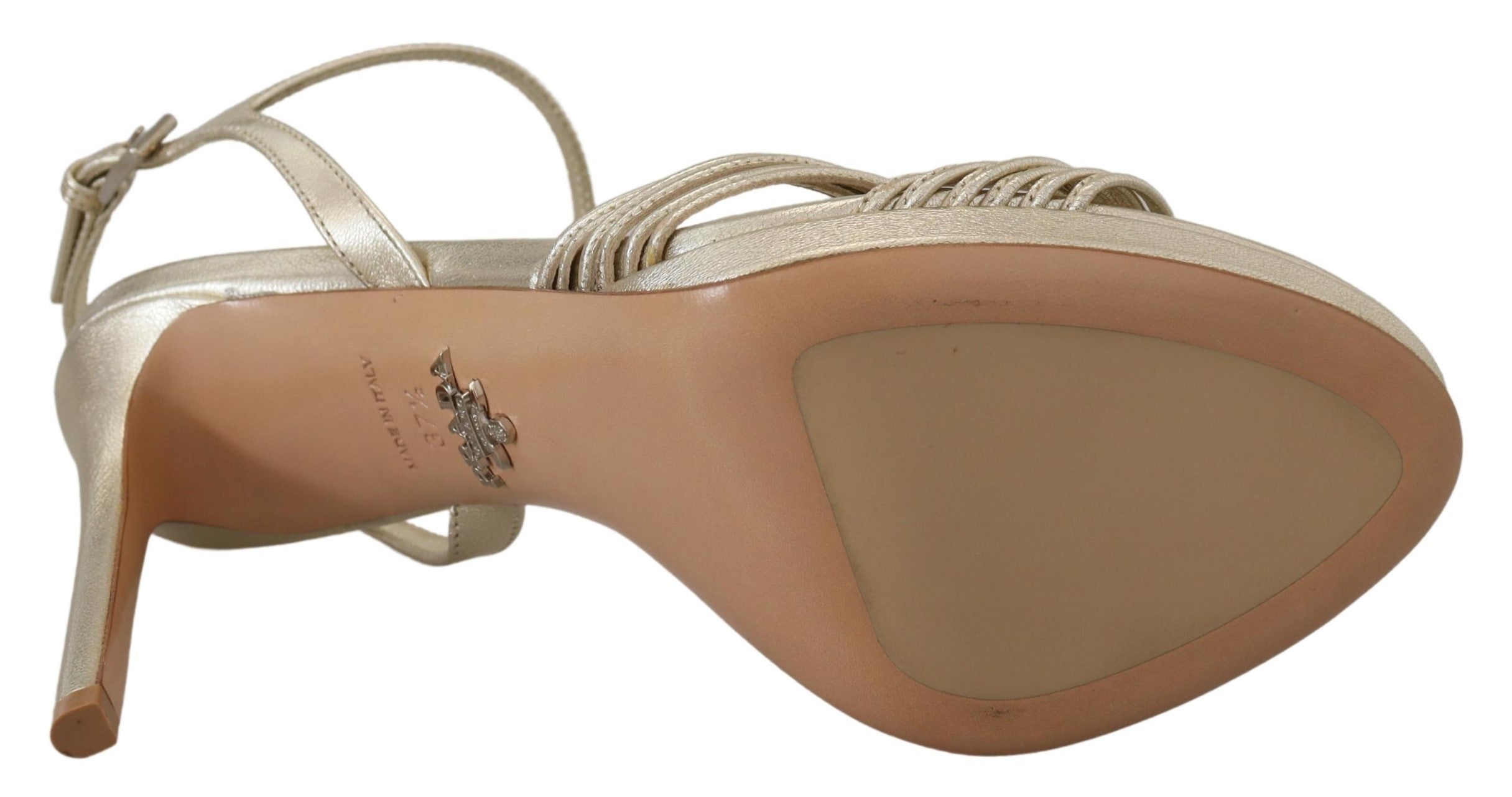 Prada Gold Leather Women'ss Ankle Strap Heels Stiletto Women's Sandal