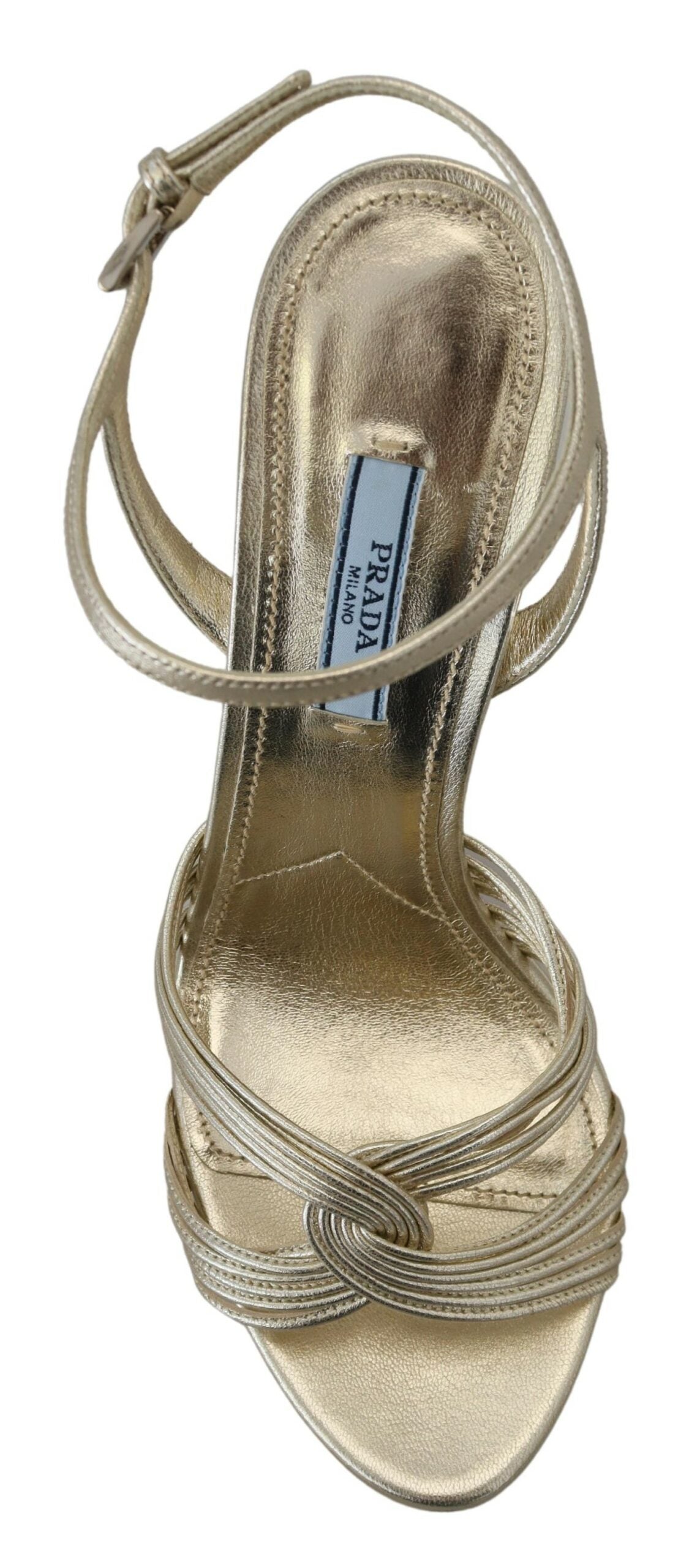 Prada Gold Leather Women'ss Ankle Strap Heels Stiletto Women's Sandal