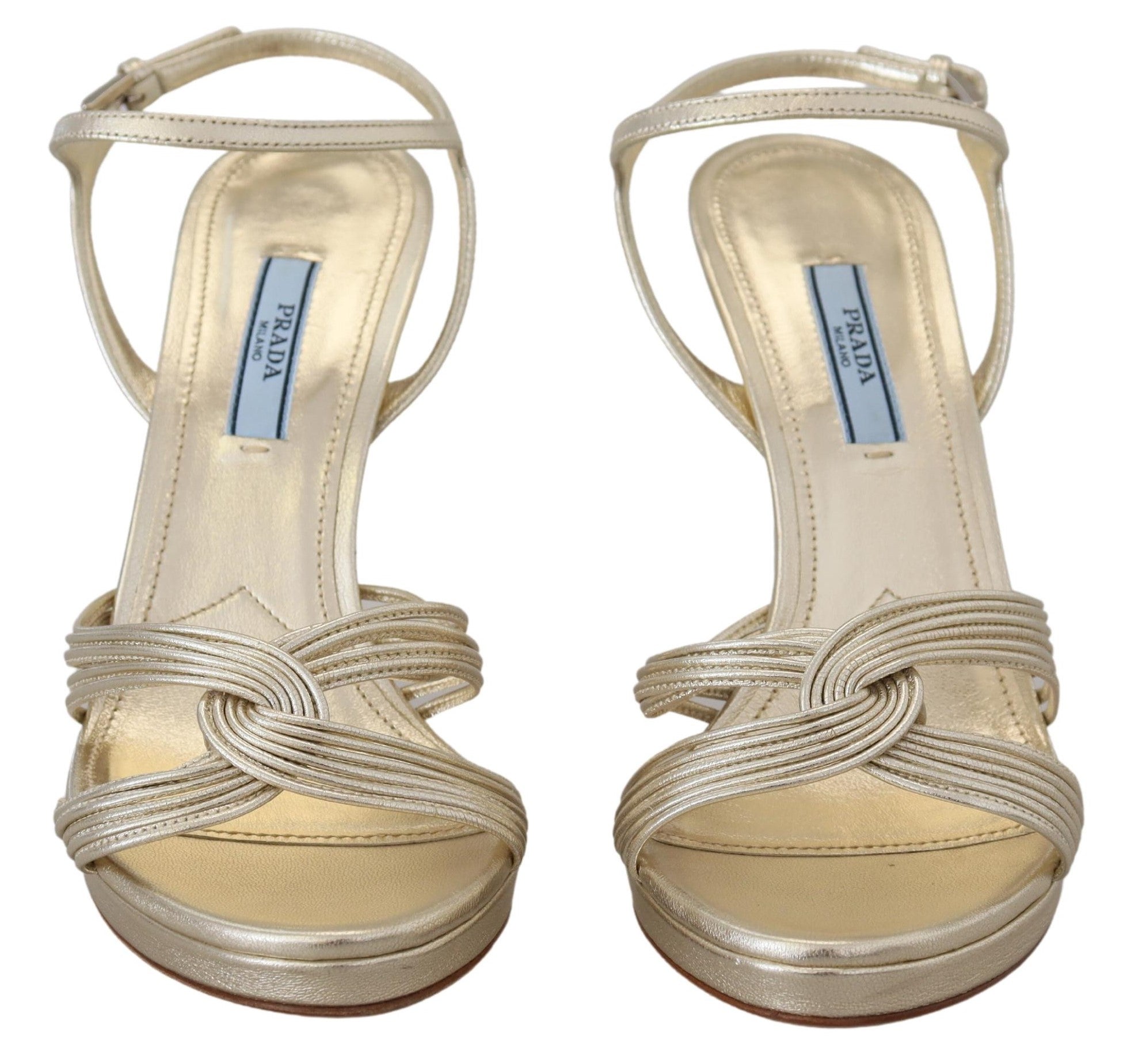 Prada Gold Leather Women'ss Ankle Strap Heels Stiletto Women's Sandal