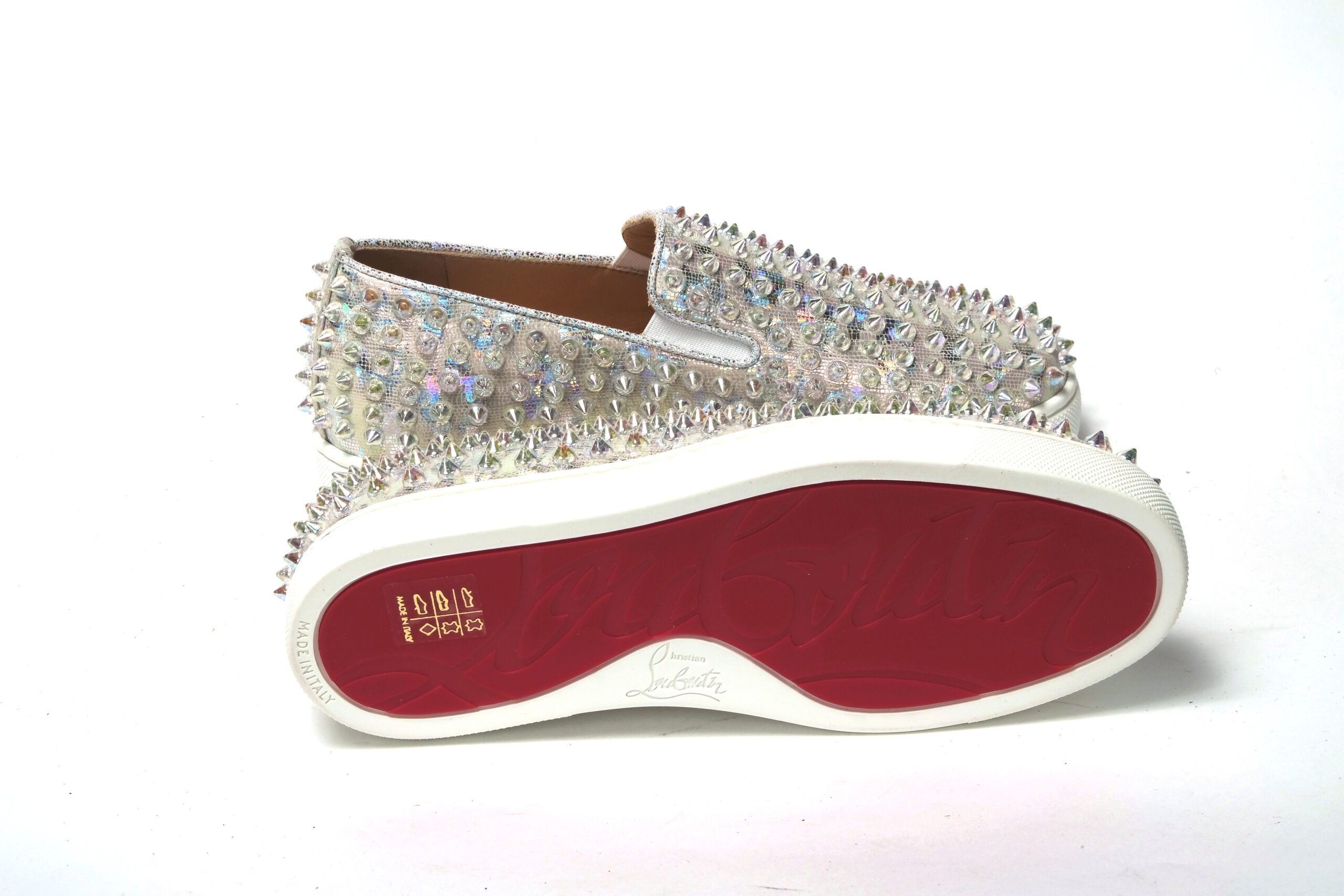 Christian Louboutin White Ab/Clear Ab Roller Boat Woman Flat Women's Sneaker
