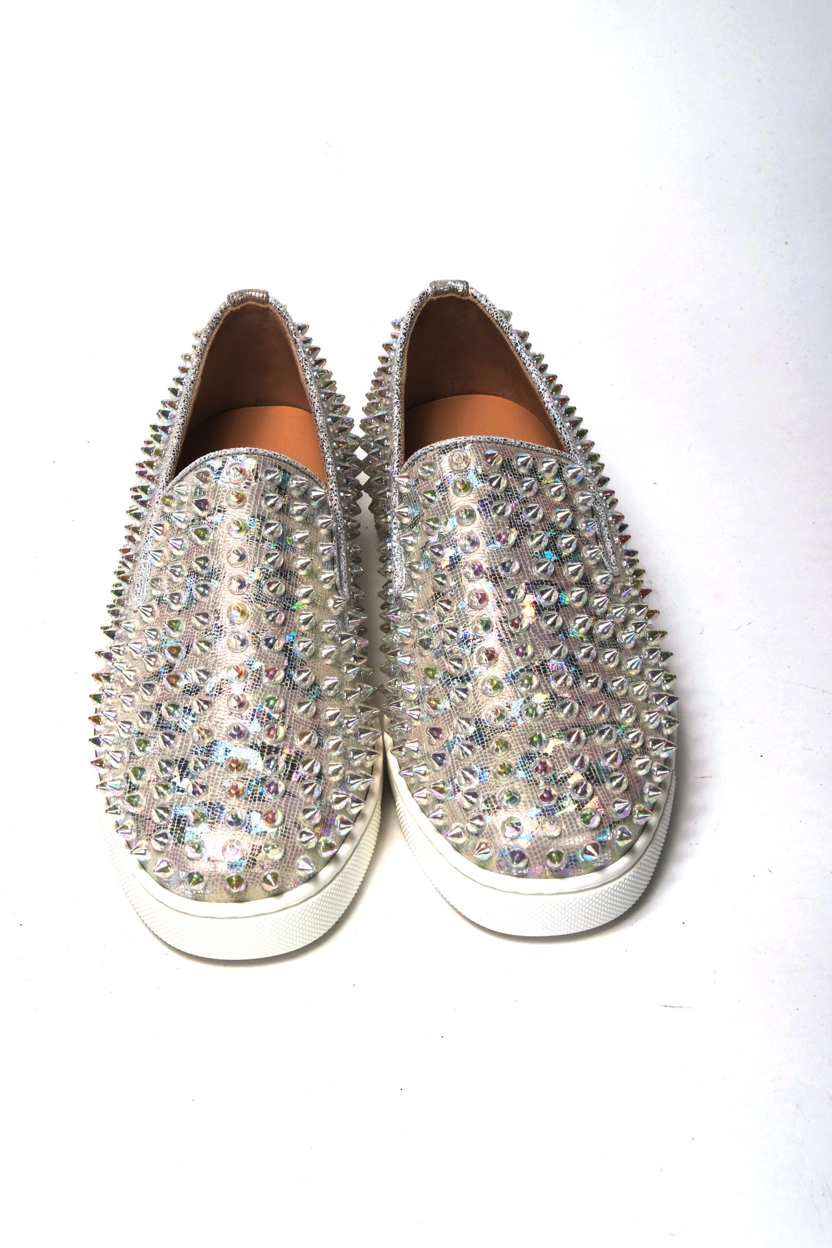 Christian Louboutin White Ab/Clear Ab Roller Boat Woman Flat Women's Sneaker