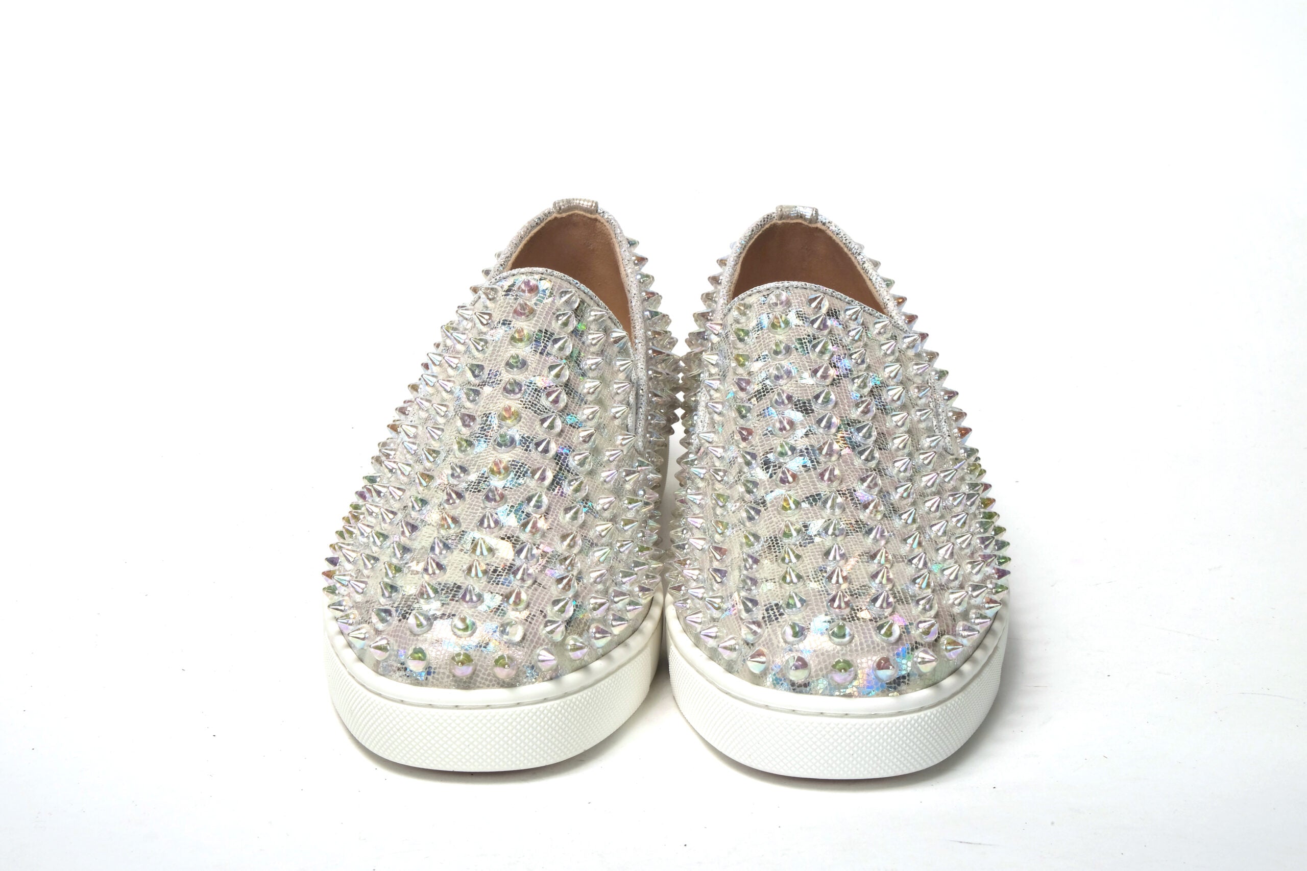 Christian Louboutin White Ab/Clear Ab Roller Boat Woman Flat Women's Sneaker