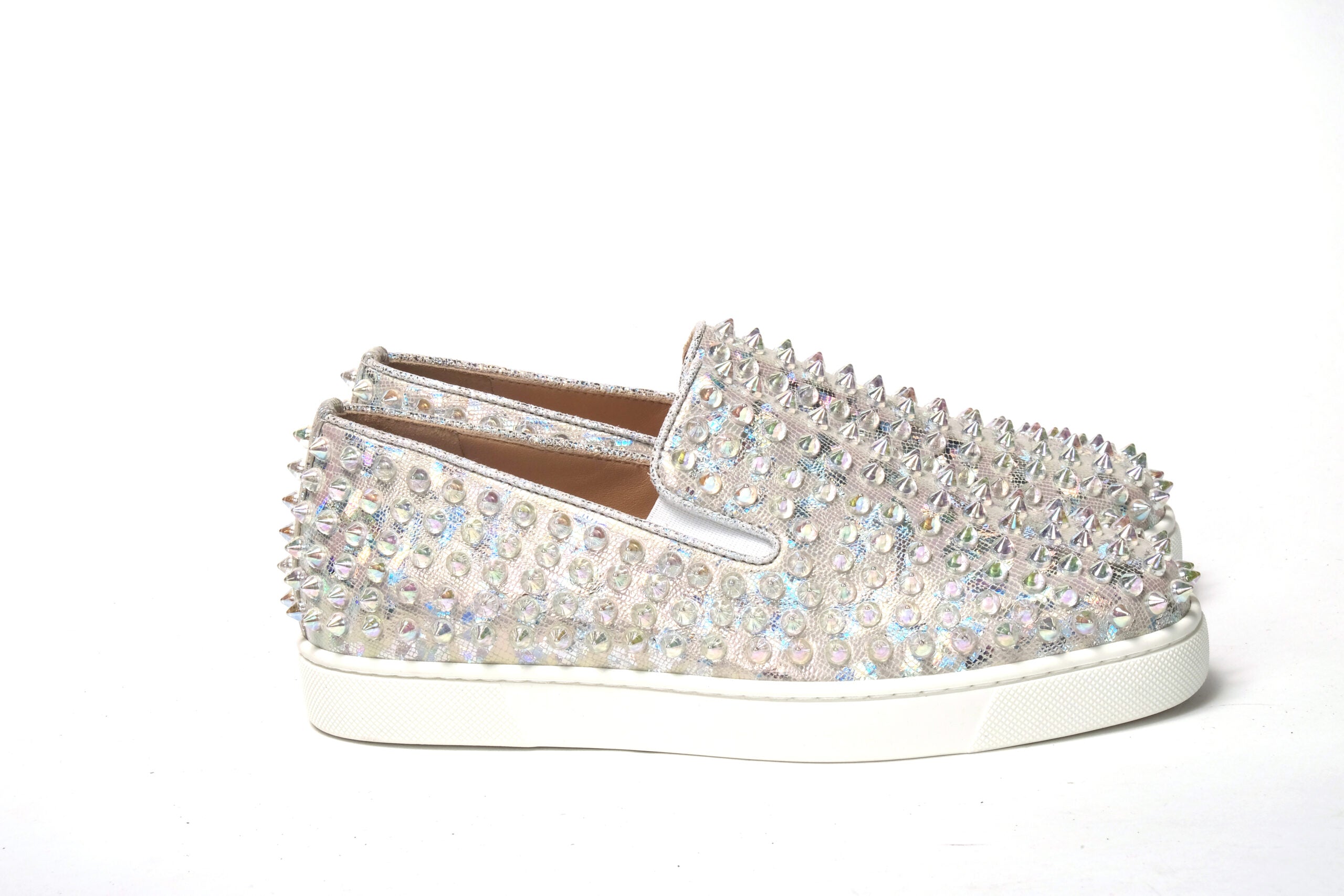 Christian Louboutin White Ab/Clear Ab Roller Boat Woman Flat Women's Sneaker