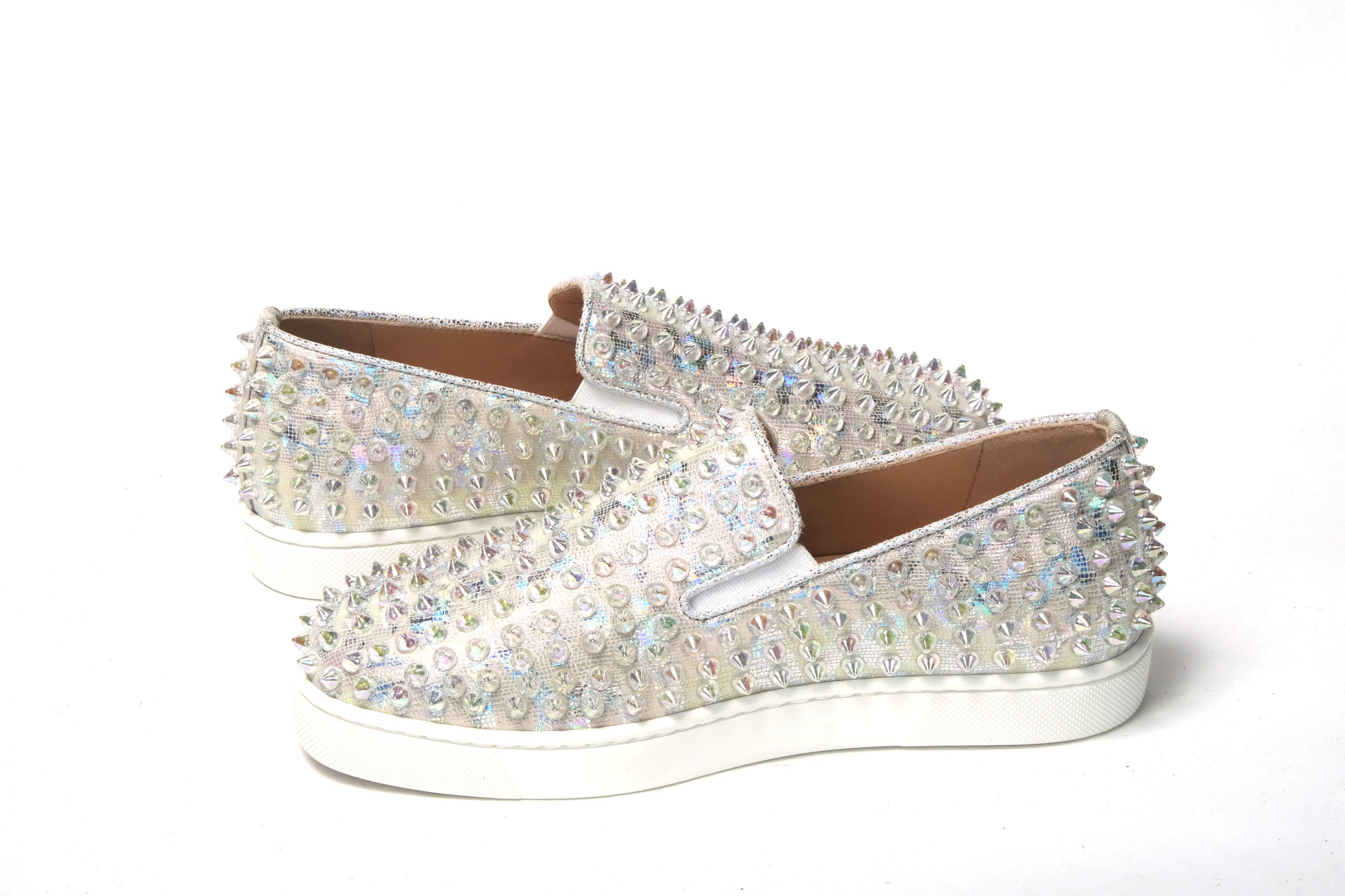 Christian Louboutin White Ab/Clear Ab Roller Boat Woman Flat Women's Sneaker