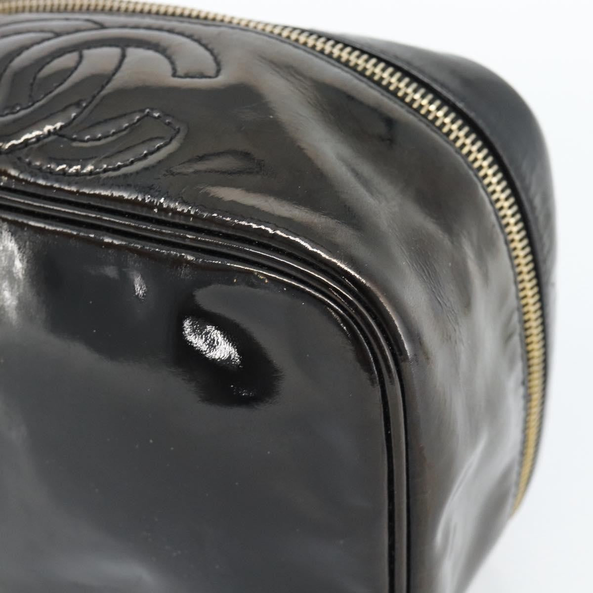 Fendi Vintage Cosmetic Case Pequin Canvas Black Patent_Leather Clutche & Pouche Bag (Pre-Owned)