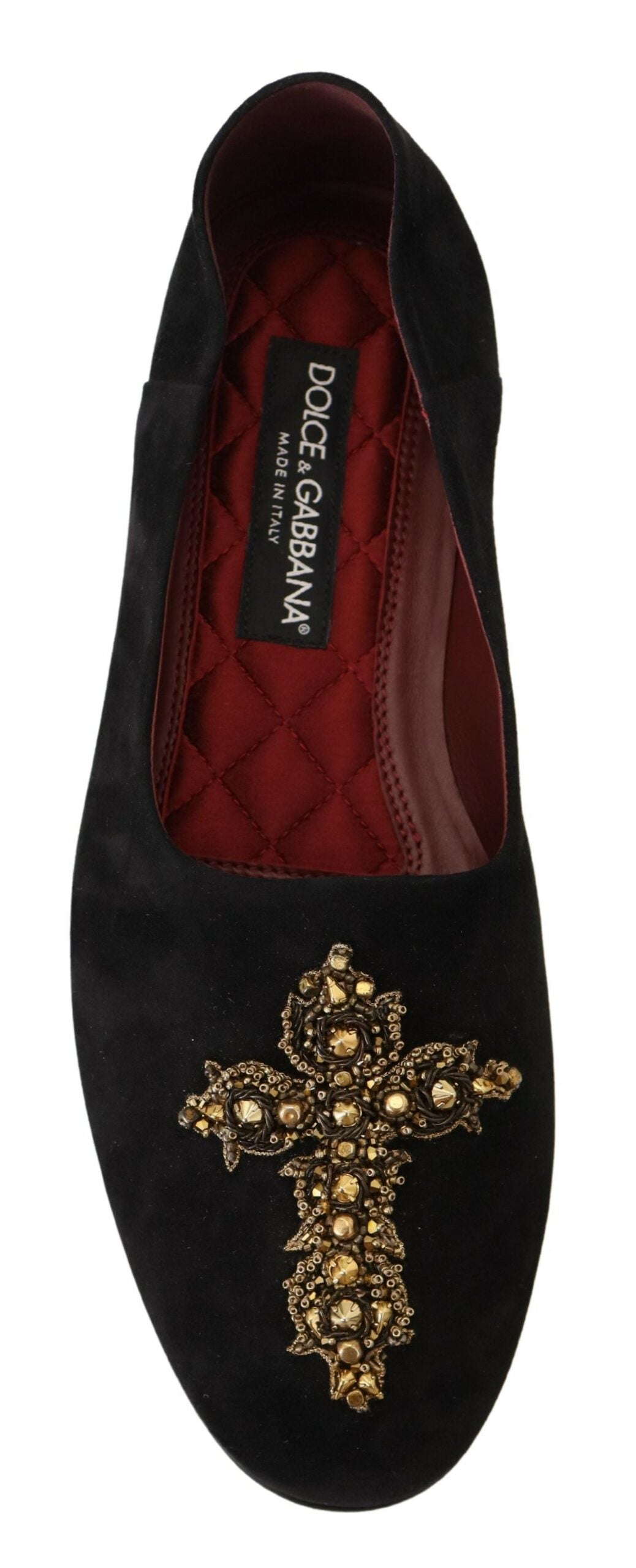 Dolce & Gabbana Black Suede Gold Cross Slip On Loafers Men's Shoes