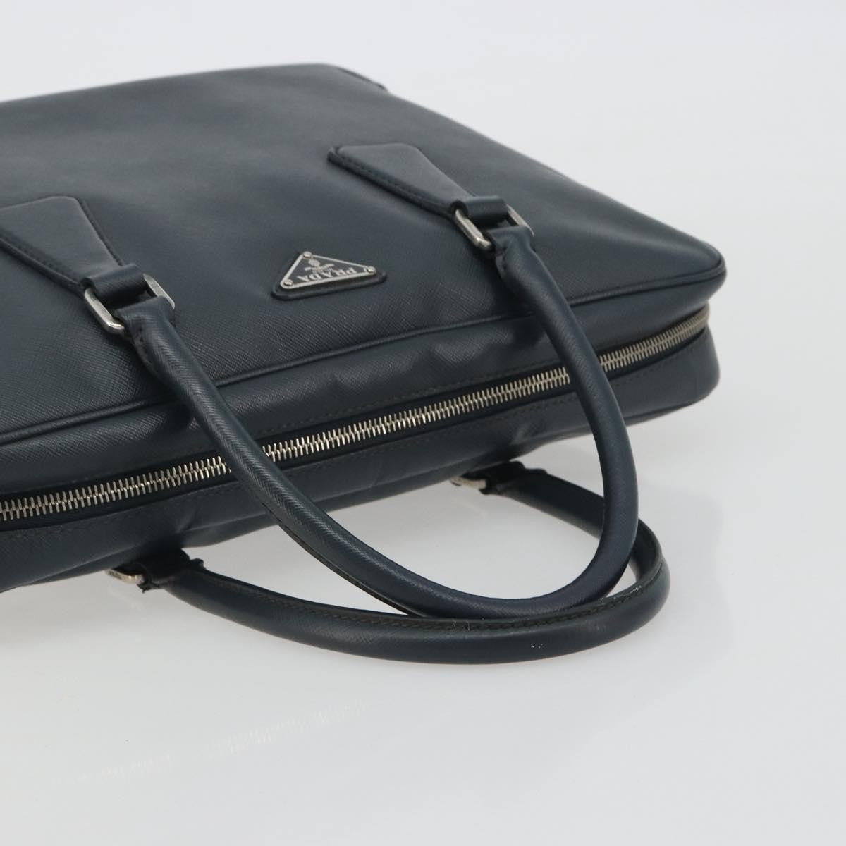 Prada Zip Around Saffiano Leather Navy Leather Briefcase Bag (Pre-Owned)