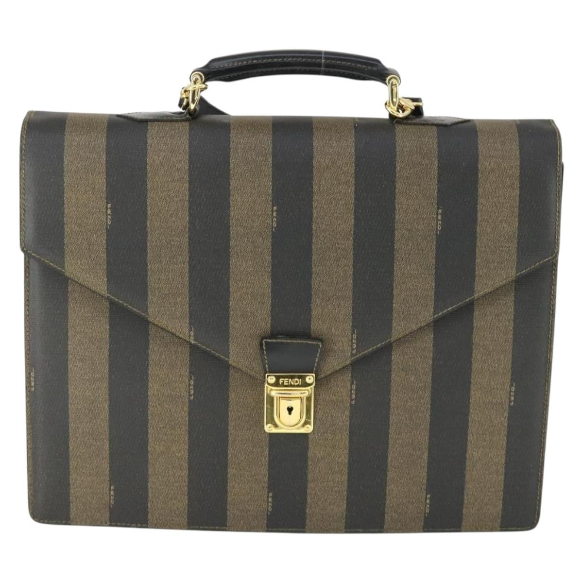 Fendi Vintage Pequin Coated Canvas Brown Canvas Briefcase Bag (Pre-Owned)