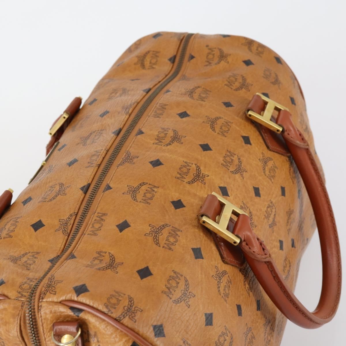 MCM Vicetos Logogram Boston Brown Canvas Travel Bag Bag (Pre-Owned)