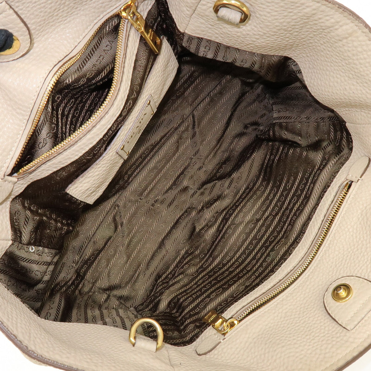 Prada Front Pocket Wing Convertible Vitello Daino Beige Leather Tote Bag Bag (Pre-Owned)