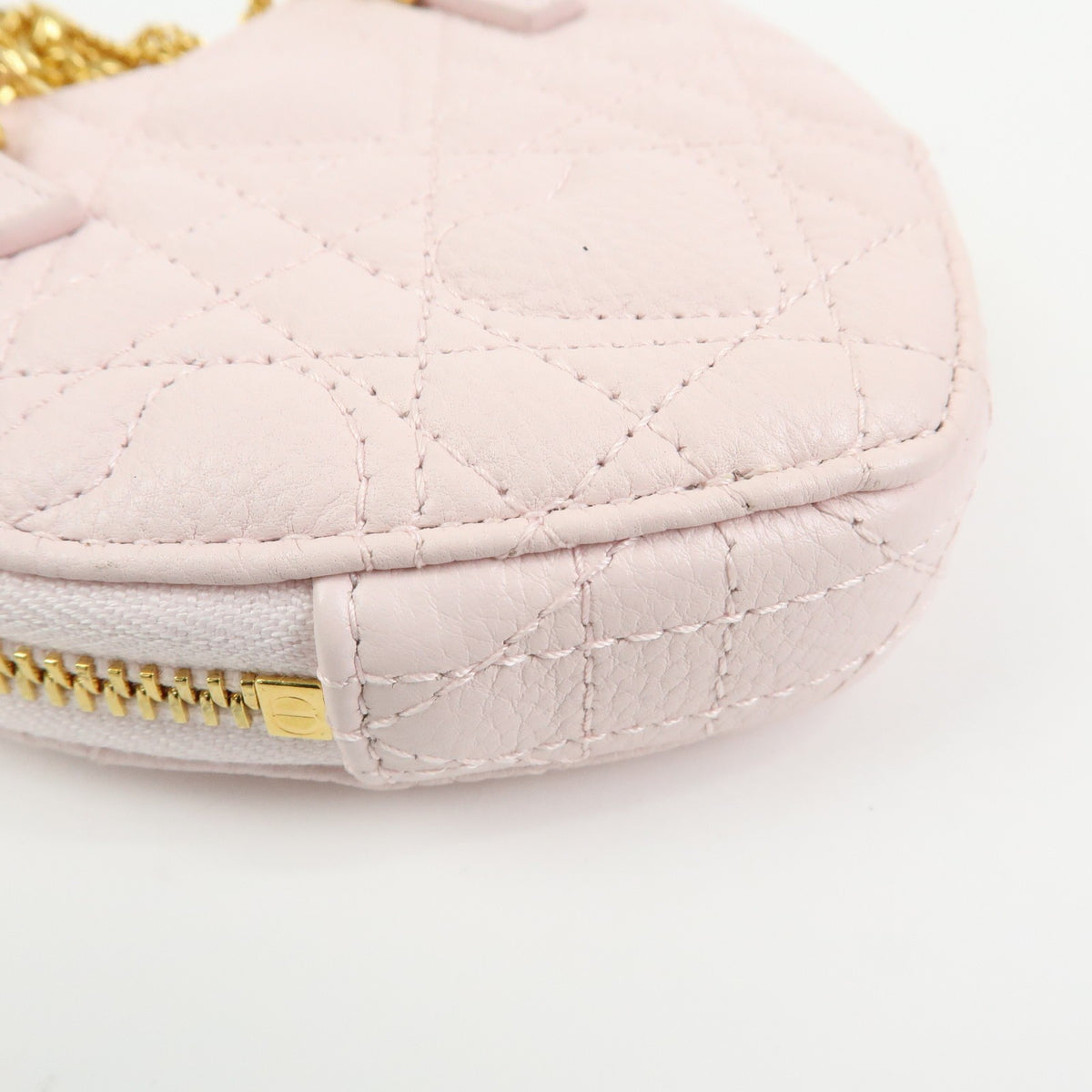 Christian Dior Dioramour Caro Heart Pouch With Chain Cannage Quilt Calfskin Pink Leather Clutche & Pouche Bag (Pre-Owned)