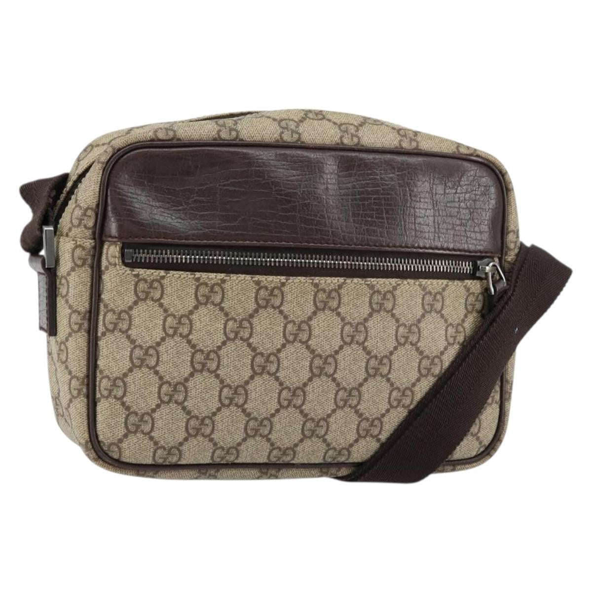 Gucci Front Zip Gg Coated Canvas With Leather Beige Canvas Crossbody Bag Bag (Pre-Owned)