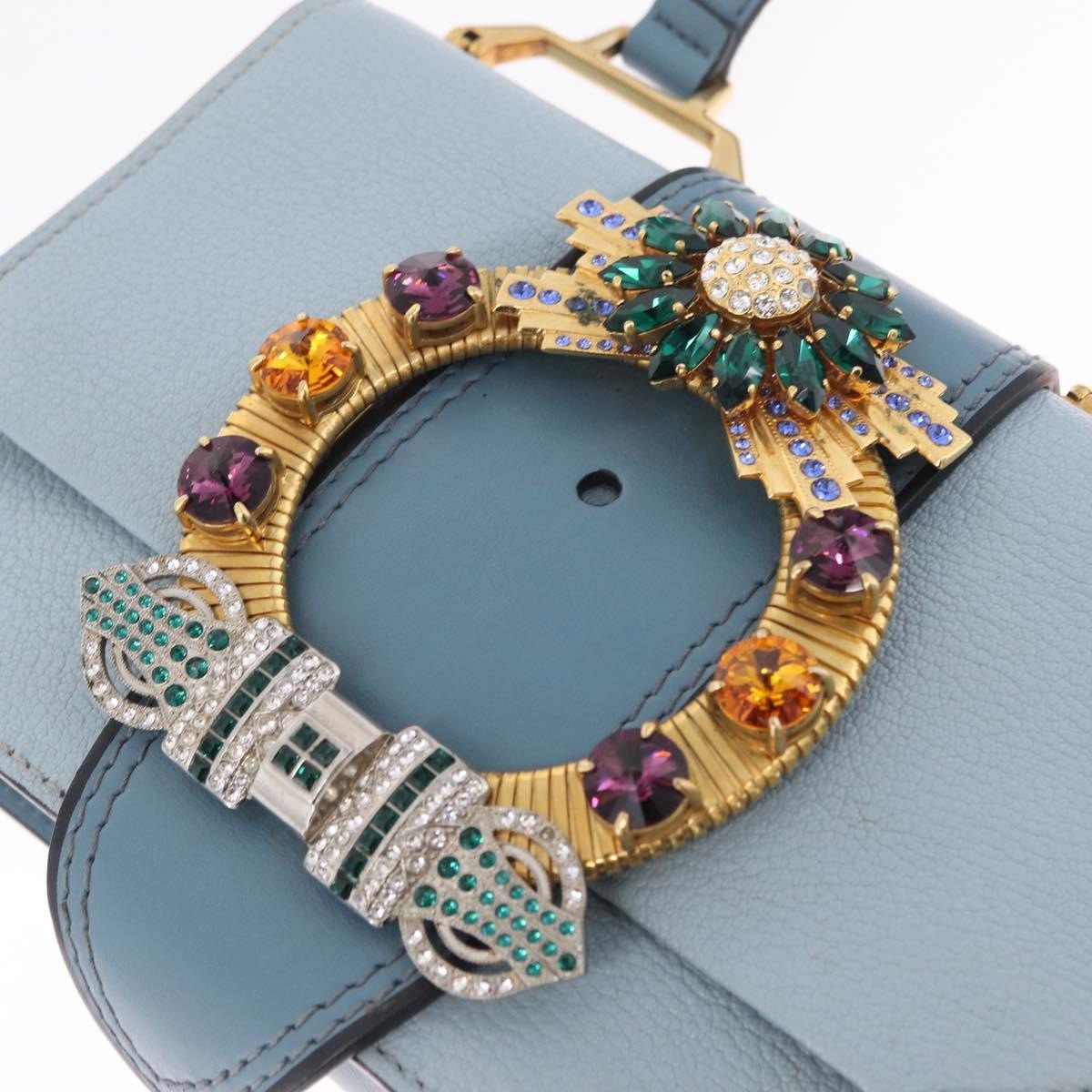 Miu Miu Madras Crystal Buckle Leather Blue Leather Shoulder Bag Bag (Pre-Owned)