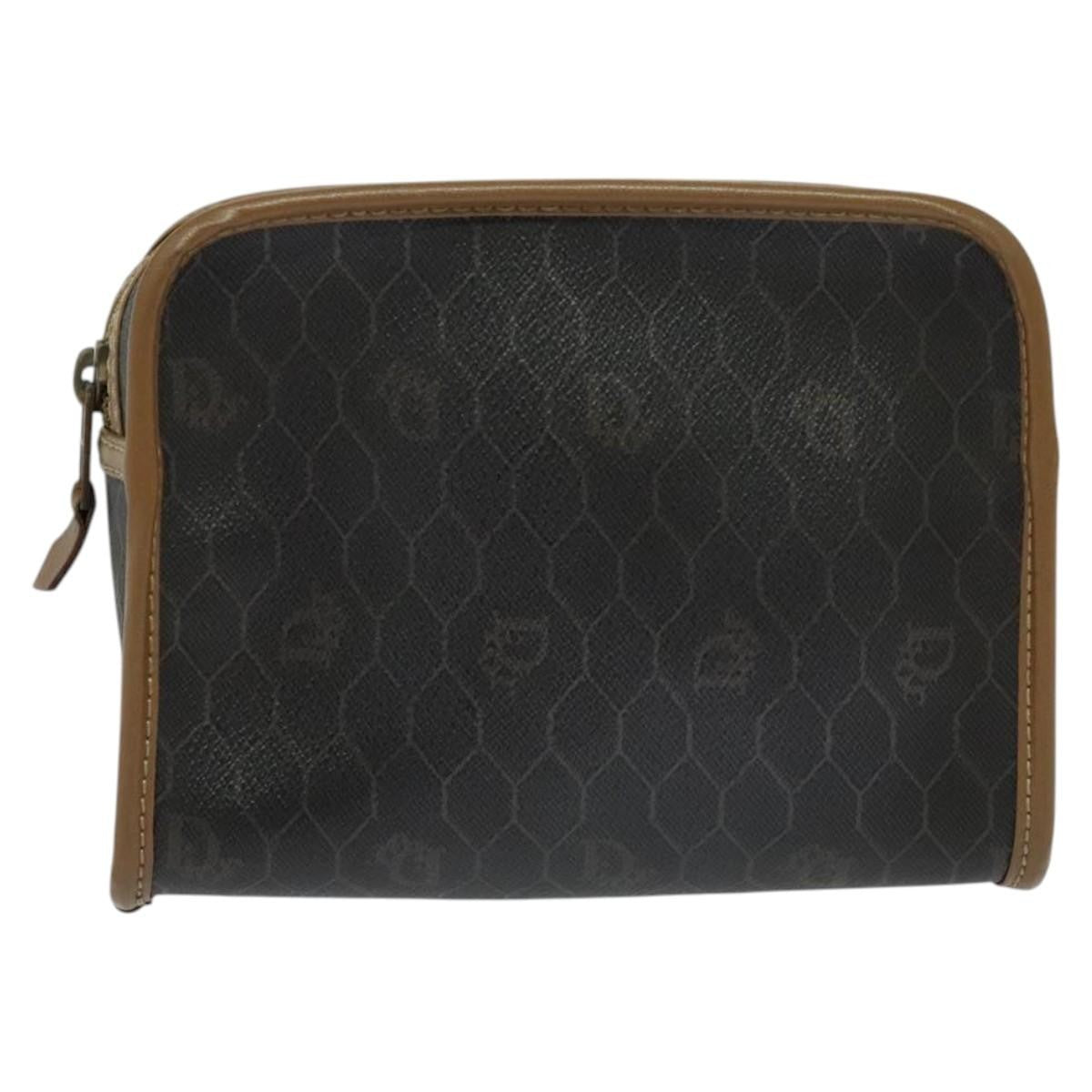 Christian Dior Vintage Honeycomb Zip Canvas And Leather Black Canvas Clutche & Pouche Bag (Pre-Owned)